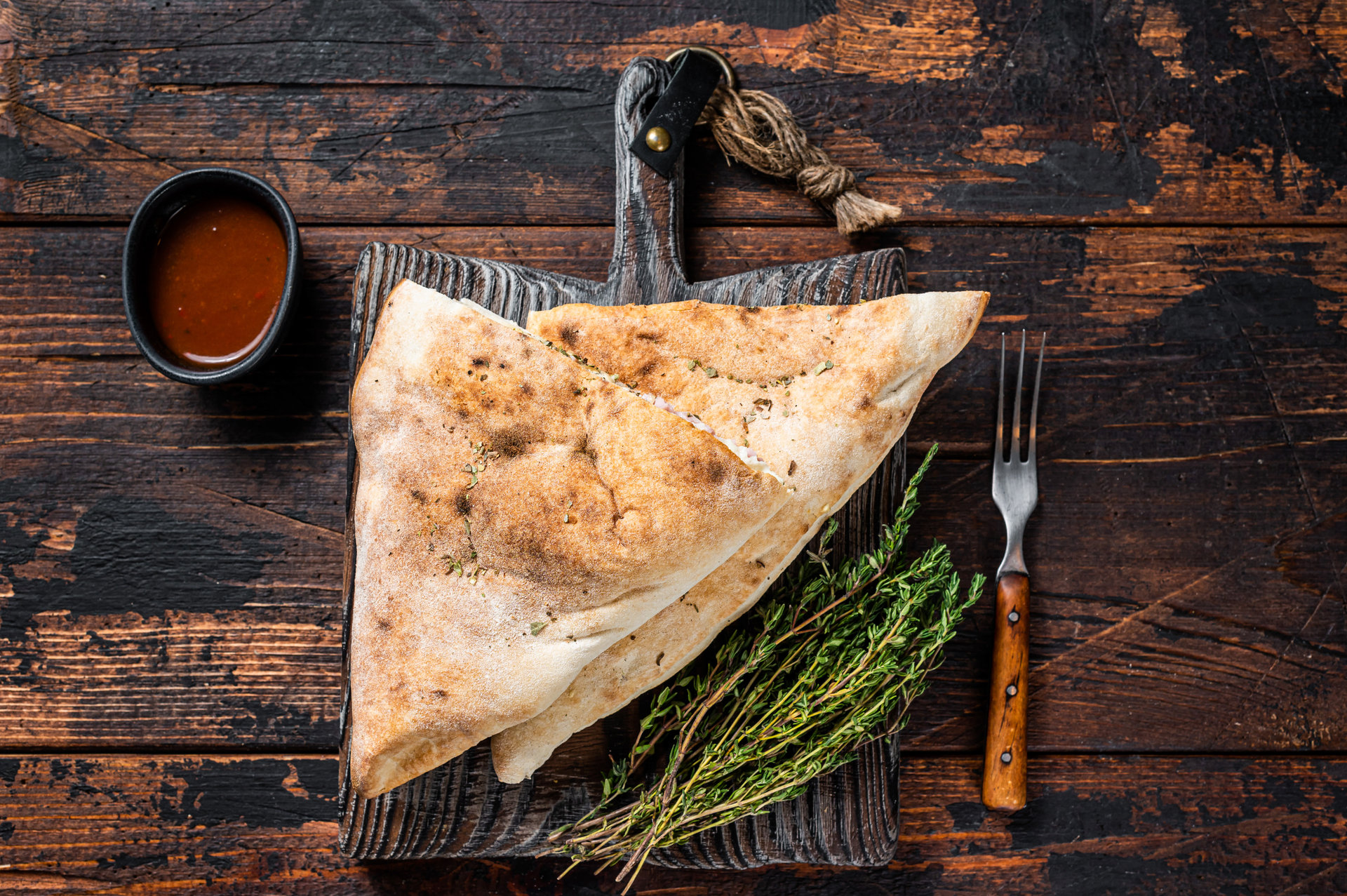 Overhead flat-lay of all ingredients for Armenian Lavash Bread with Za'atar laid out on a kitchen surface.