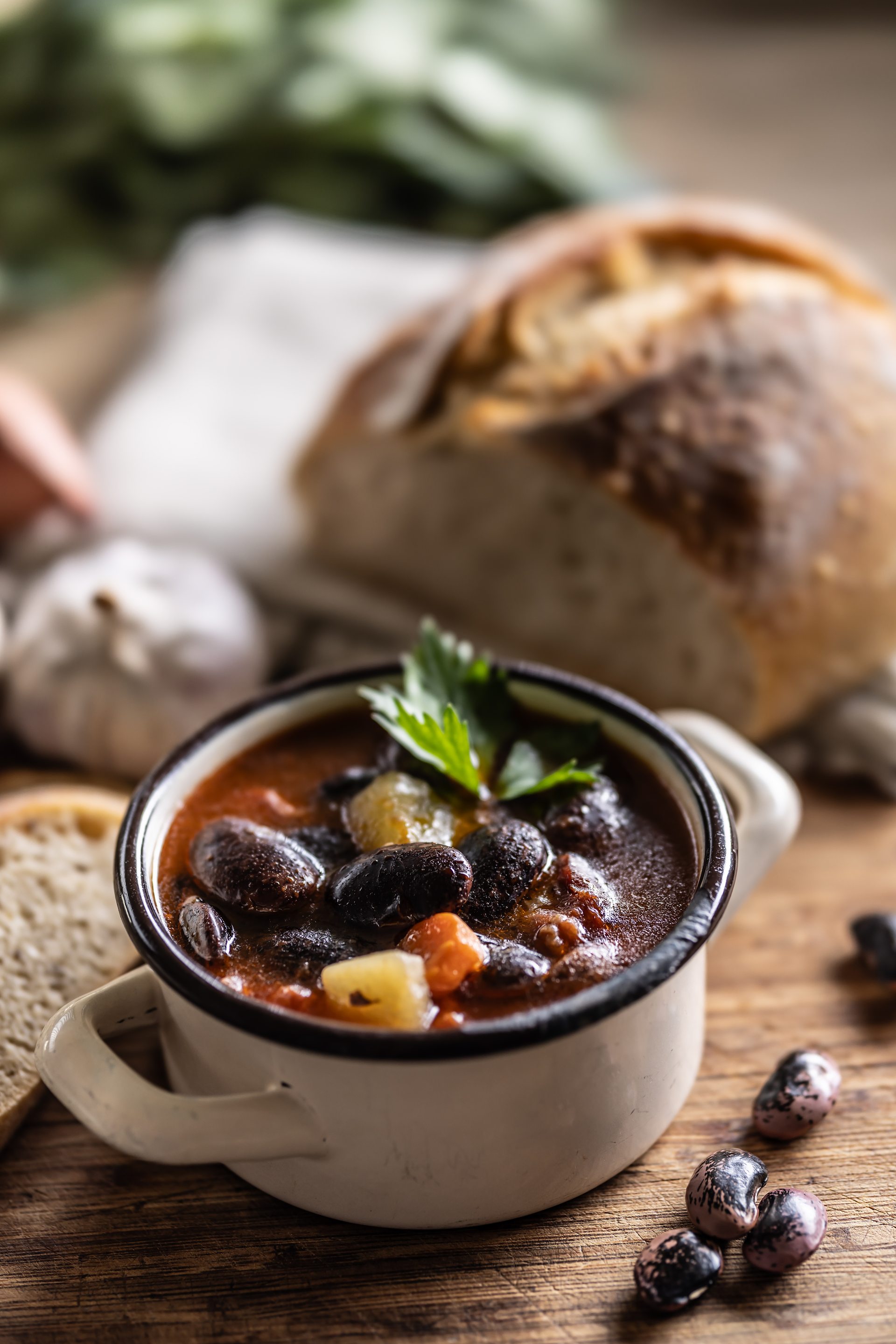Aromatic Cuban Black Bean Soup with Orange Mojo — Soup served and photographed from above