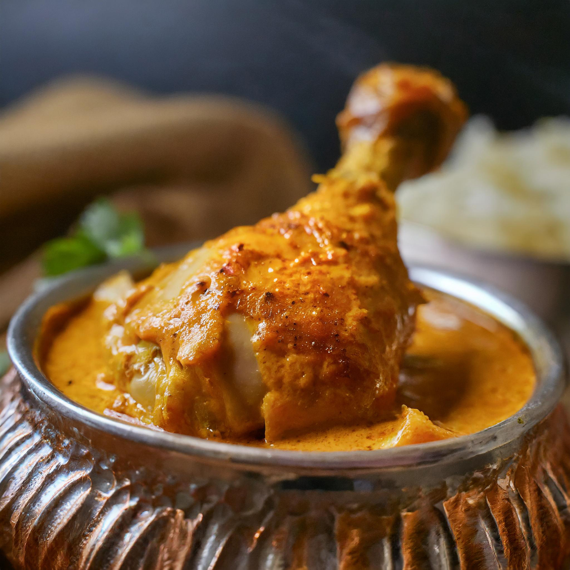 Aromatic Indian Malabar Ghee Roast Chicken — Main Course served and photographed from above