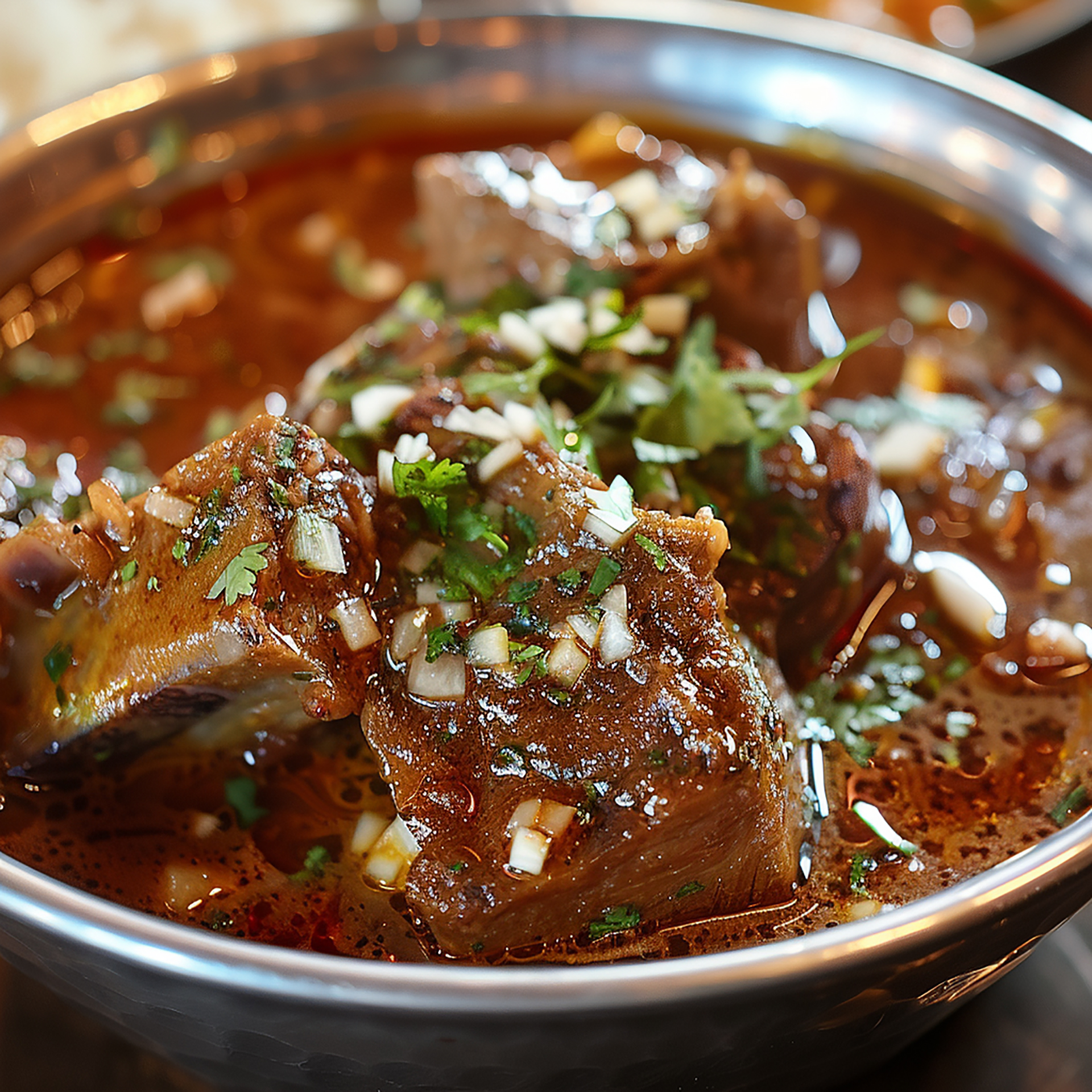 Aromatic Somali Baasto with Spiced Goat Sauce — Main Course served and photographed from above