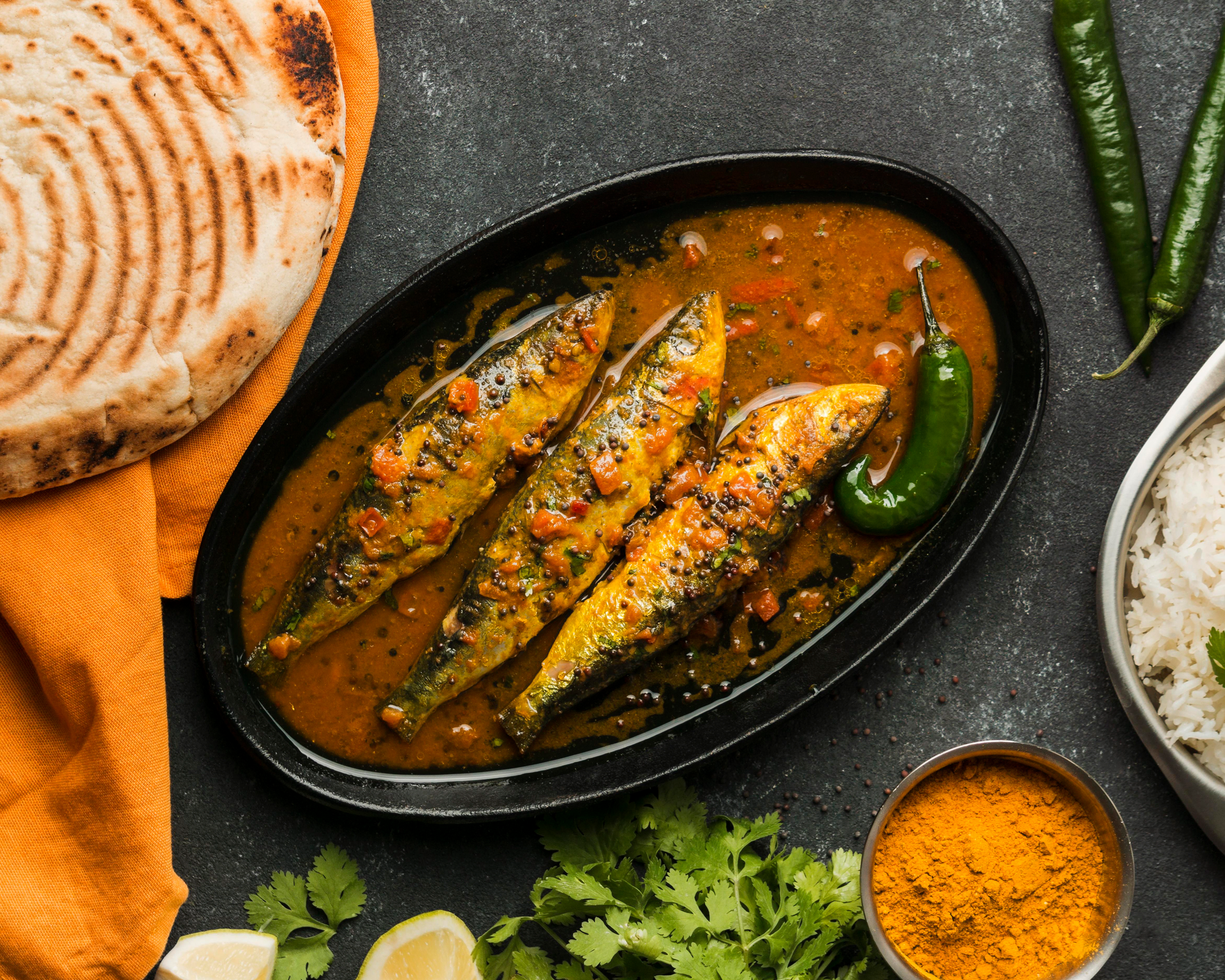 Aromatic Sri Lankan Fish Curry — Main Course served and photographed from above