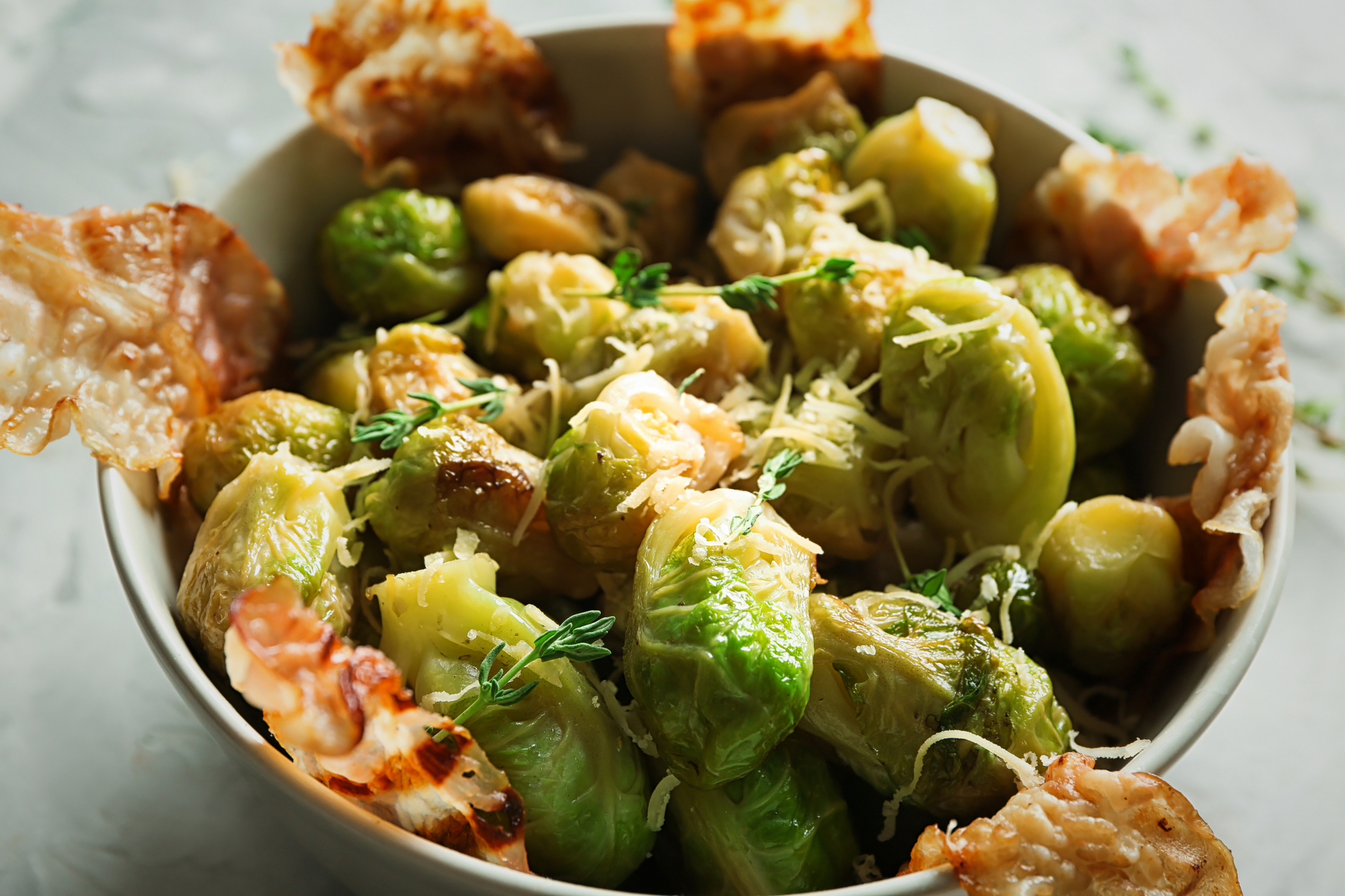Belgian Stoemp with Caramelized Brussels Sprouts — Main Course served and photographed from above