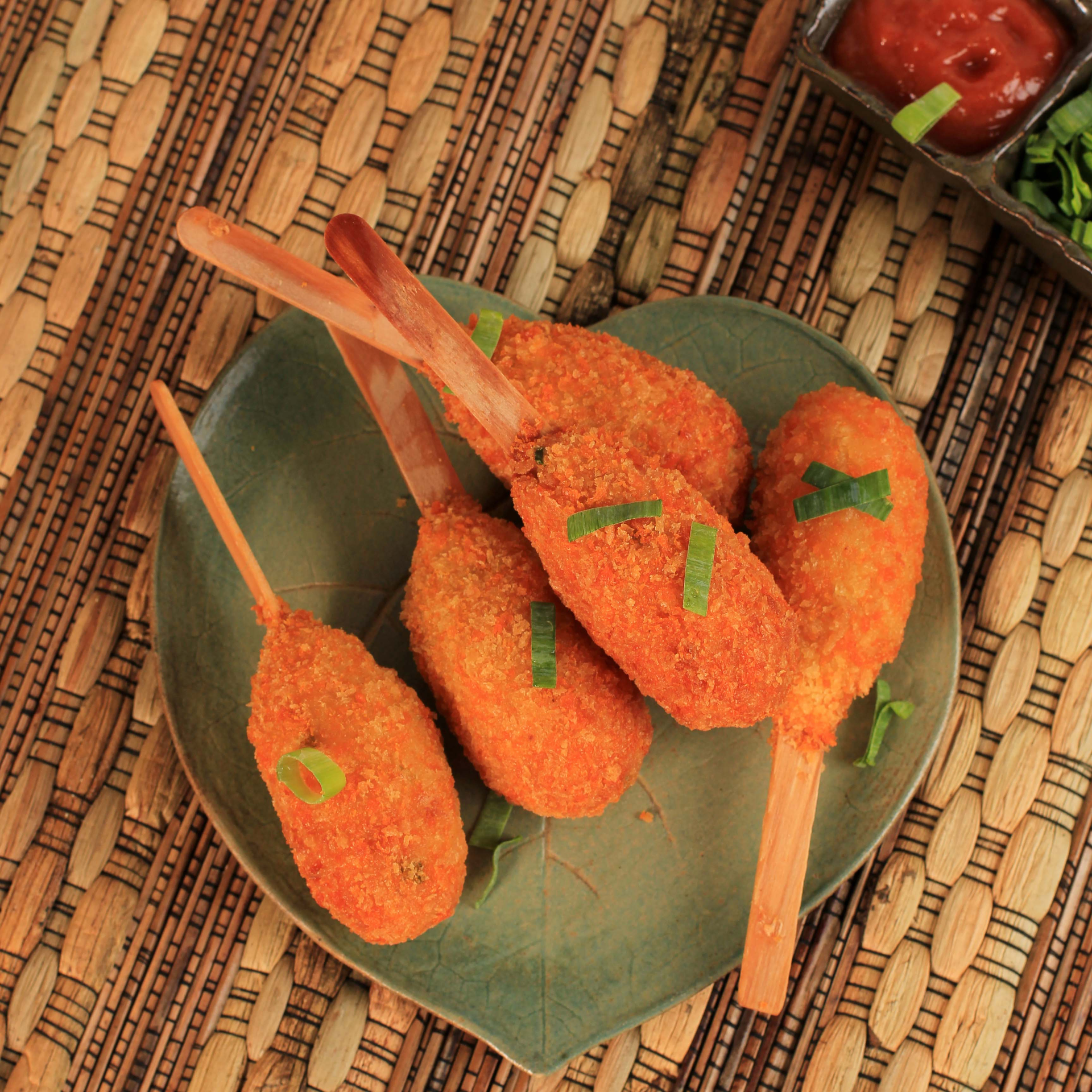 Brazilian Acarajé Fritters with Shrimp and Okra — Snack served and photographed from above