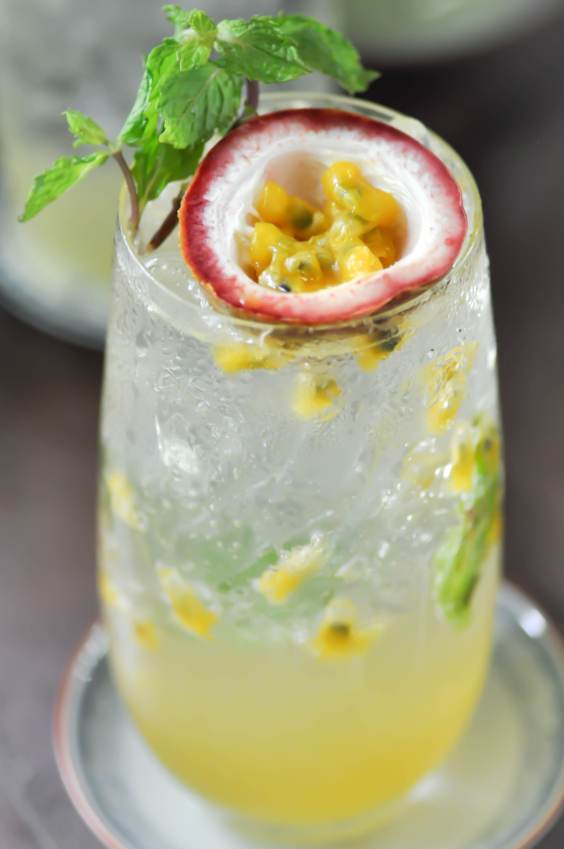 Brazilian Lime Caipirinha with Passionfruit Twist — Beverage served and photographed from above