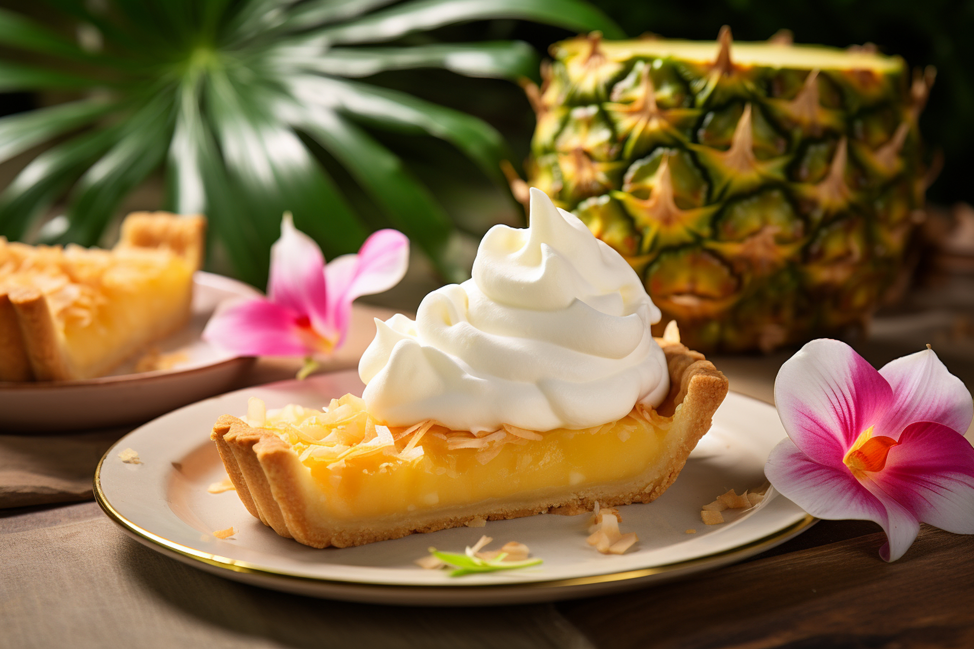 Overhead flat-lay of all ingredients for Brazilian Pineapple-Lime Torta with Coconut Whip laid out on a kitchen surface.