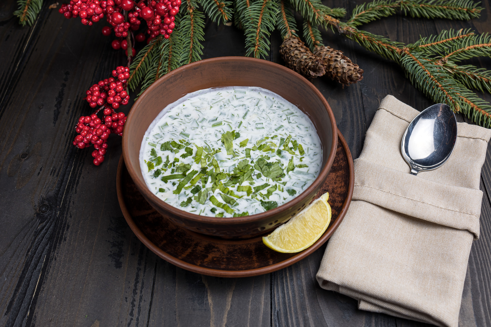 Bulgarian Tarator Soup with Dill and Toasted Walnuts