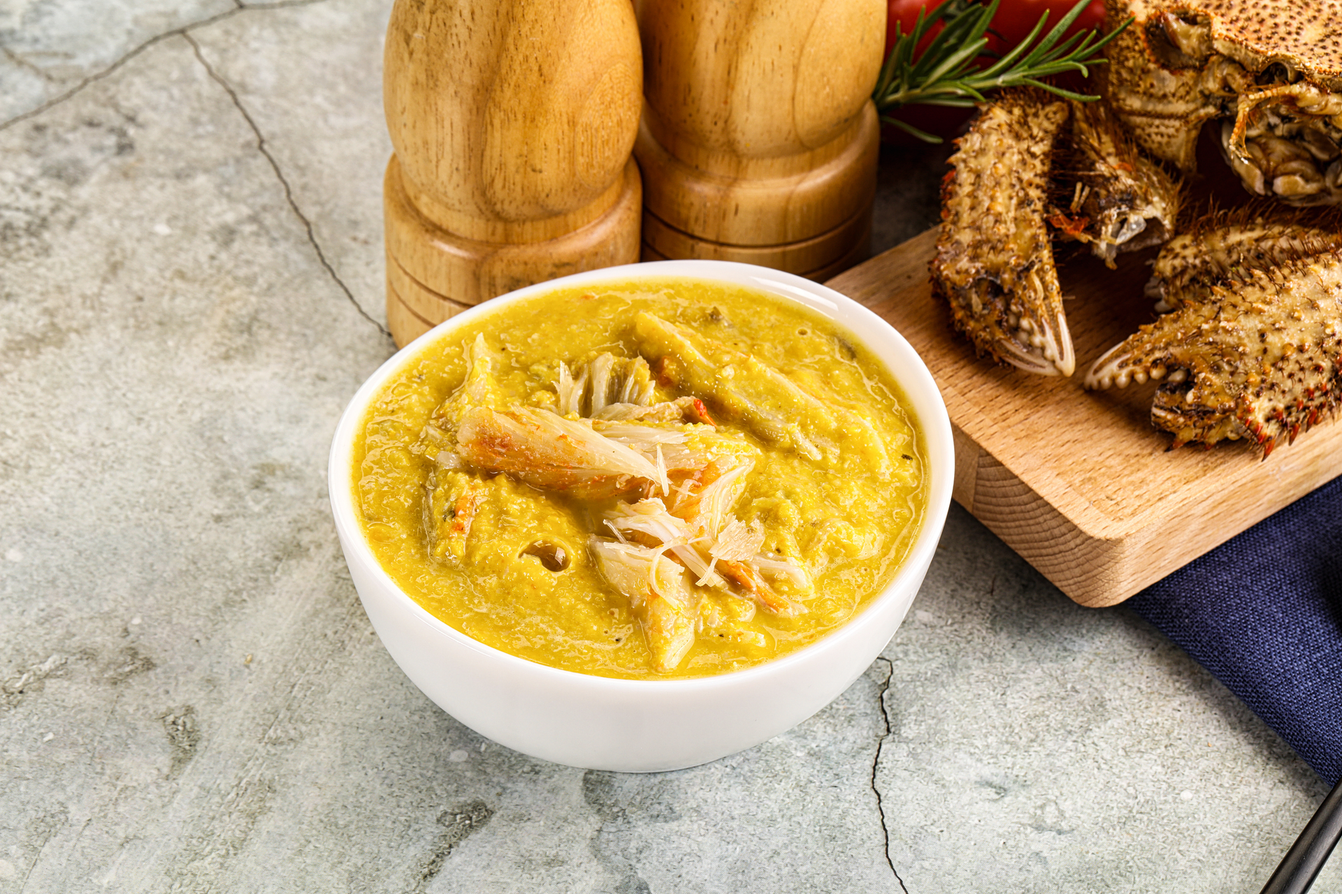 Caribbean Callaloo Soup with Crab and Coconut Milk — Soup served and photographed from above
