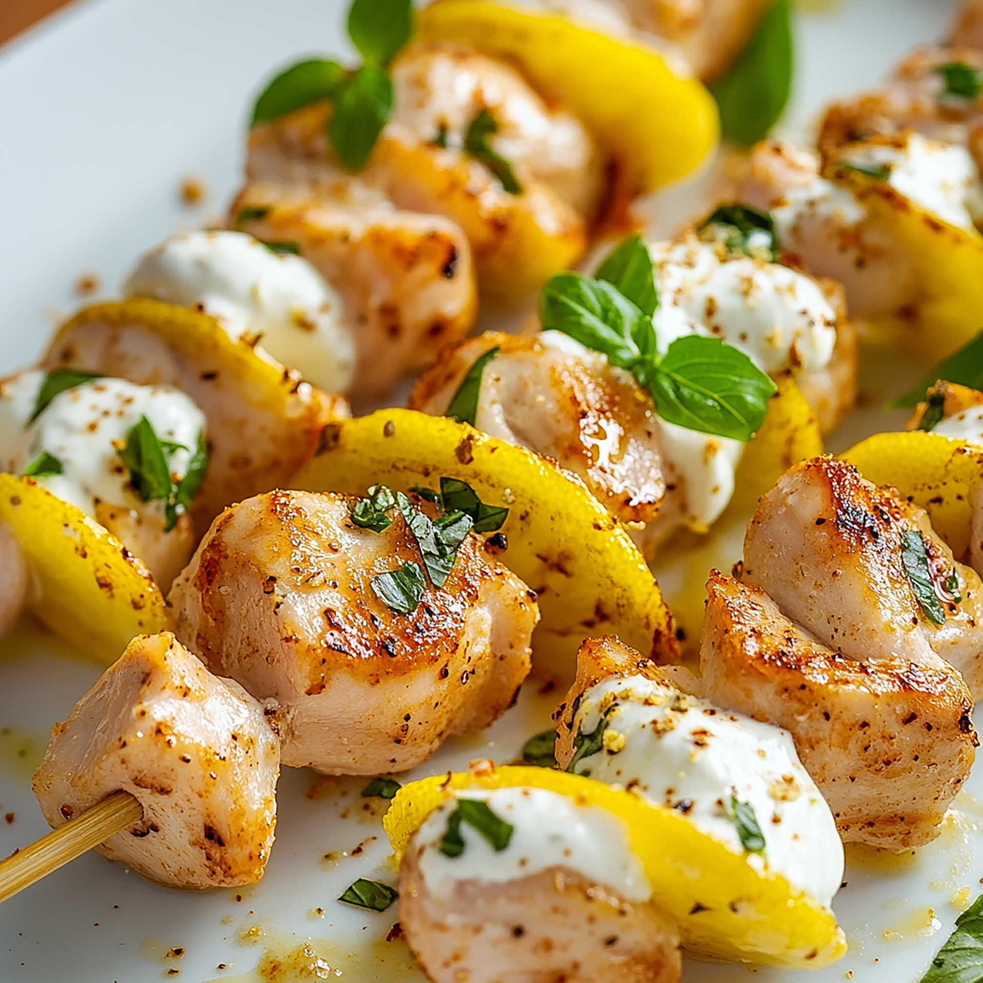 Overhead flat-lay of all ingredients for Caribbean Curried Scallop Skewers with Grilled Pineapple laid out on a kitchen surface.