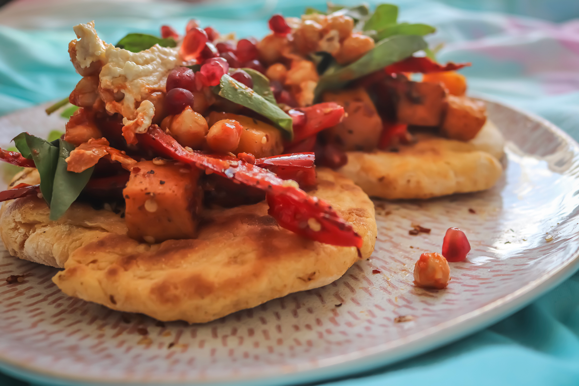 Caribbean Mixed Pepper Roti with Mango Chutney Relish — Main Course served and photographed from above