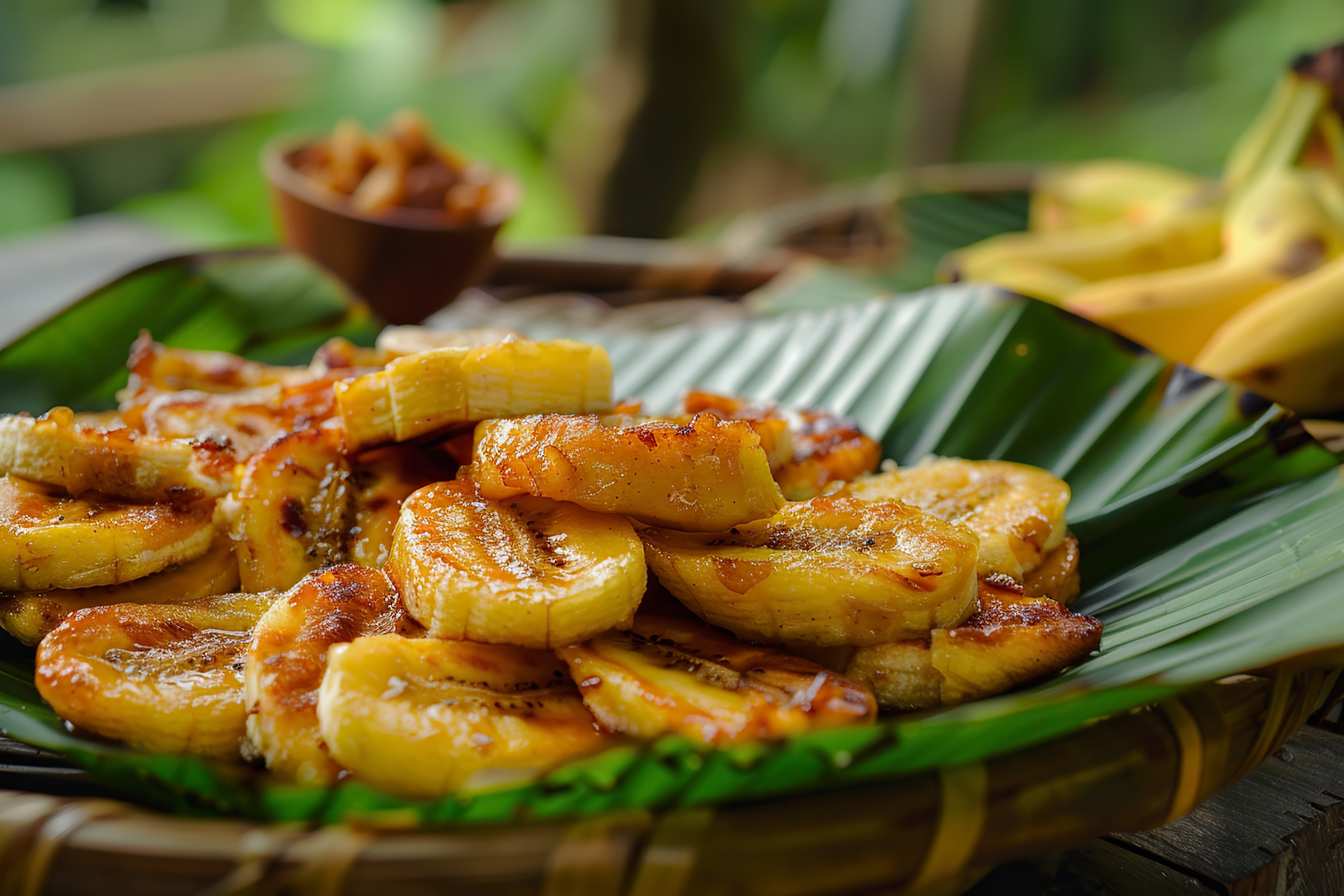 Overhead flat-lay of all ingredients for Caribbean Plantain Tostones with Coconut Shrimp Salsa laid out on a kitchen surface.