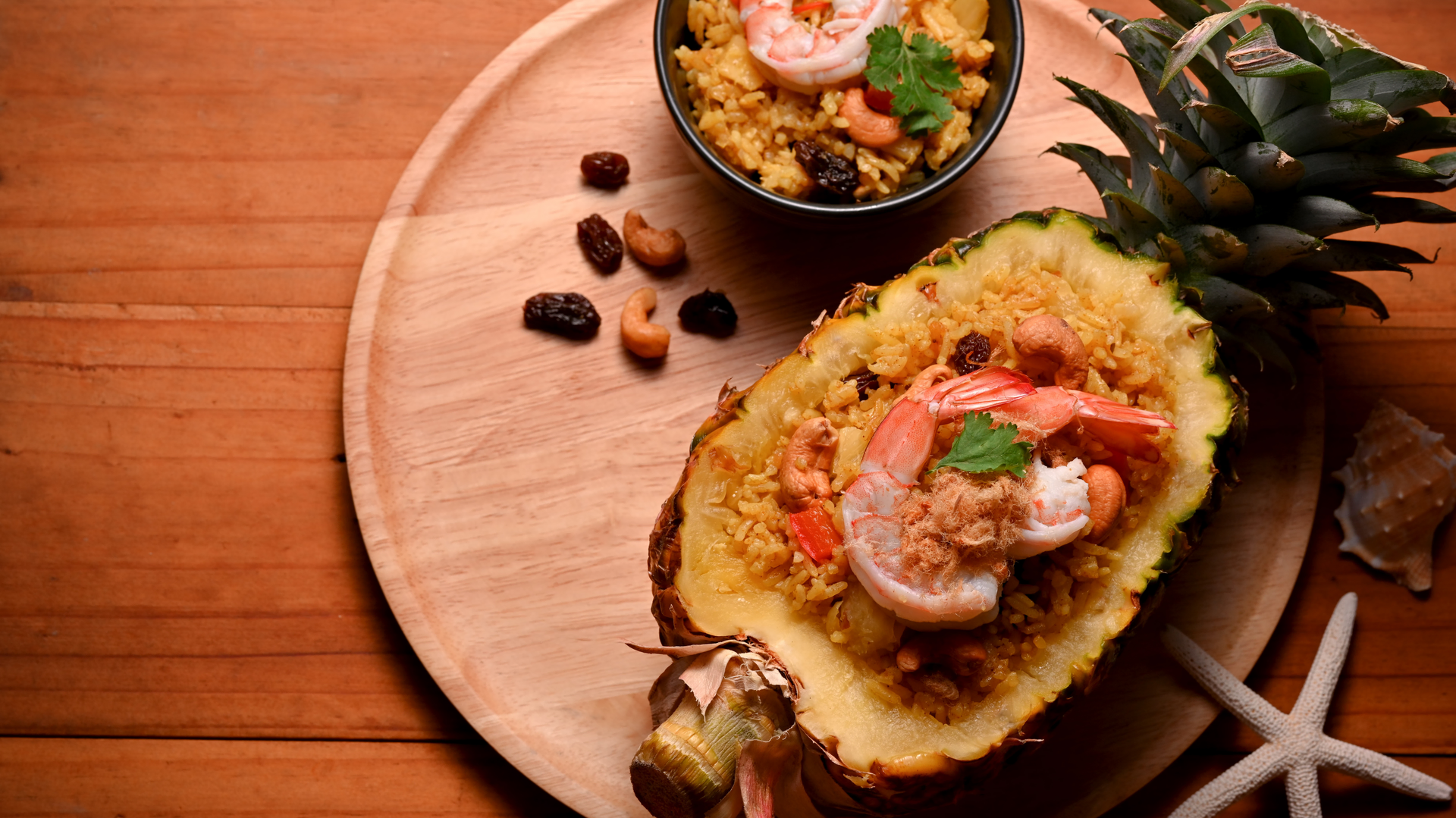 Caribbean Plantain Tostones with Coconut Shrimp Salsa — Appetizer served and photographed from above