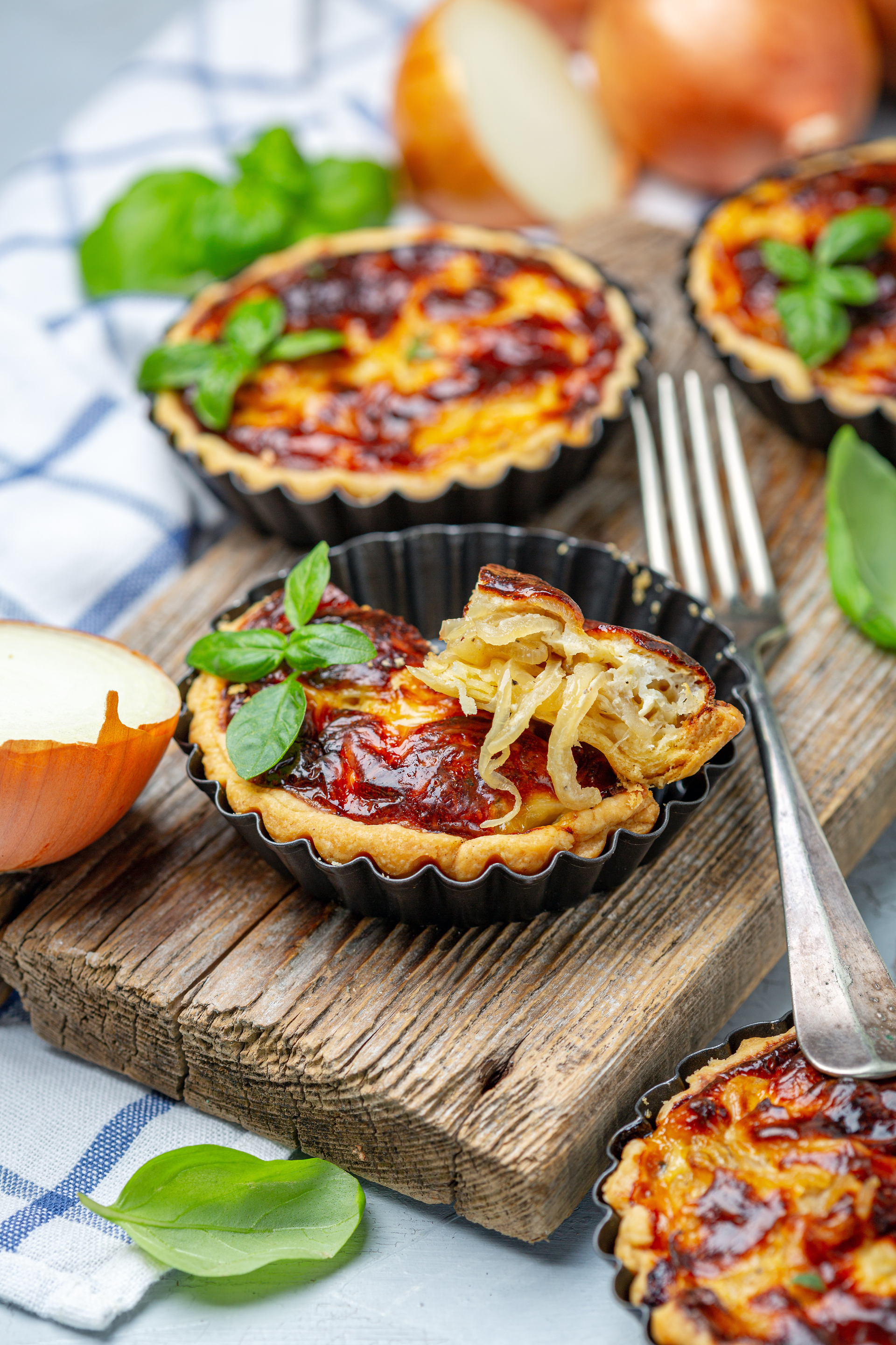 Citrus-Infused French Ratatouille Tartelette with Chevre — Appetizer served and photographed from above