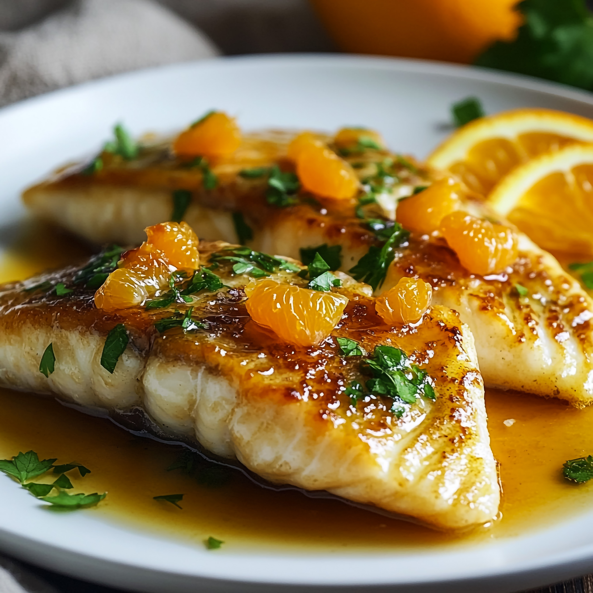 Overhead flat-lay of all ingredients for Citrusy Bonne Femme Bass with Lemon Butter Sauce laid out on a kitchen surface.