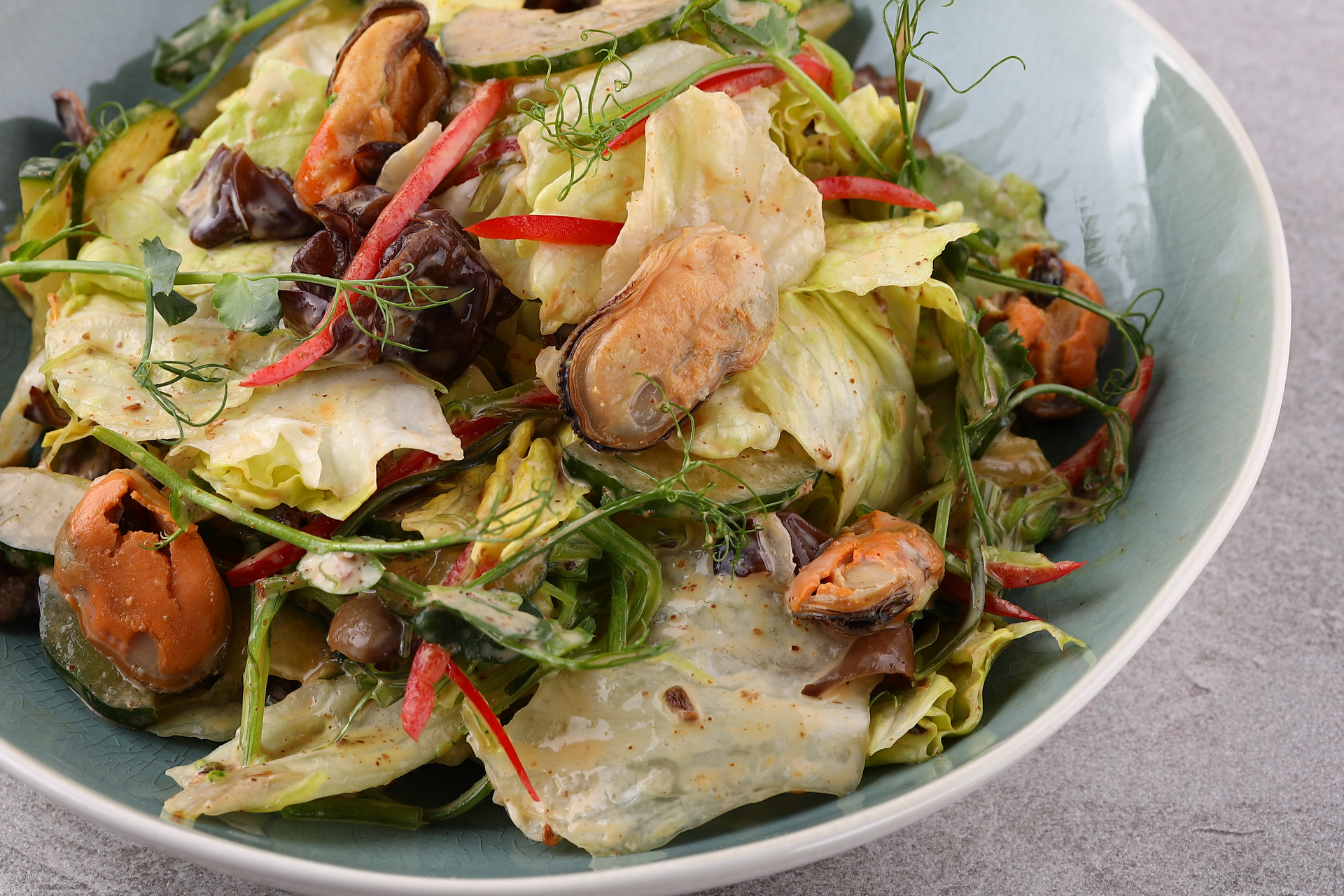 Citrusy Caribbean Conch Salad with Lime and Scotch Bonnet — Appetizer served and photographed from above