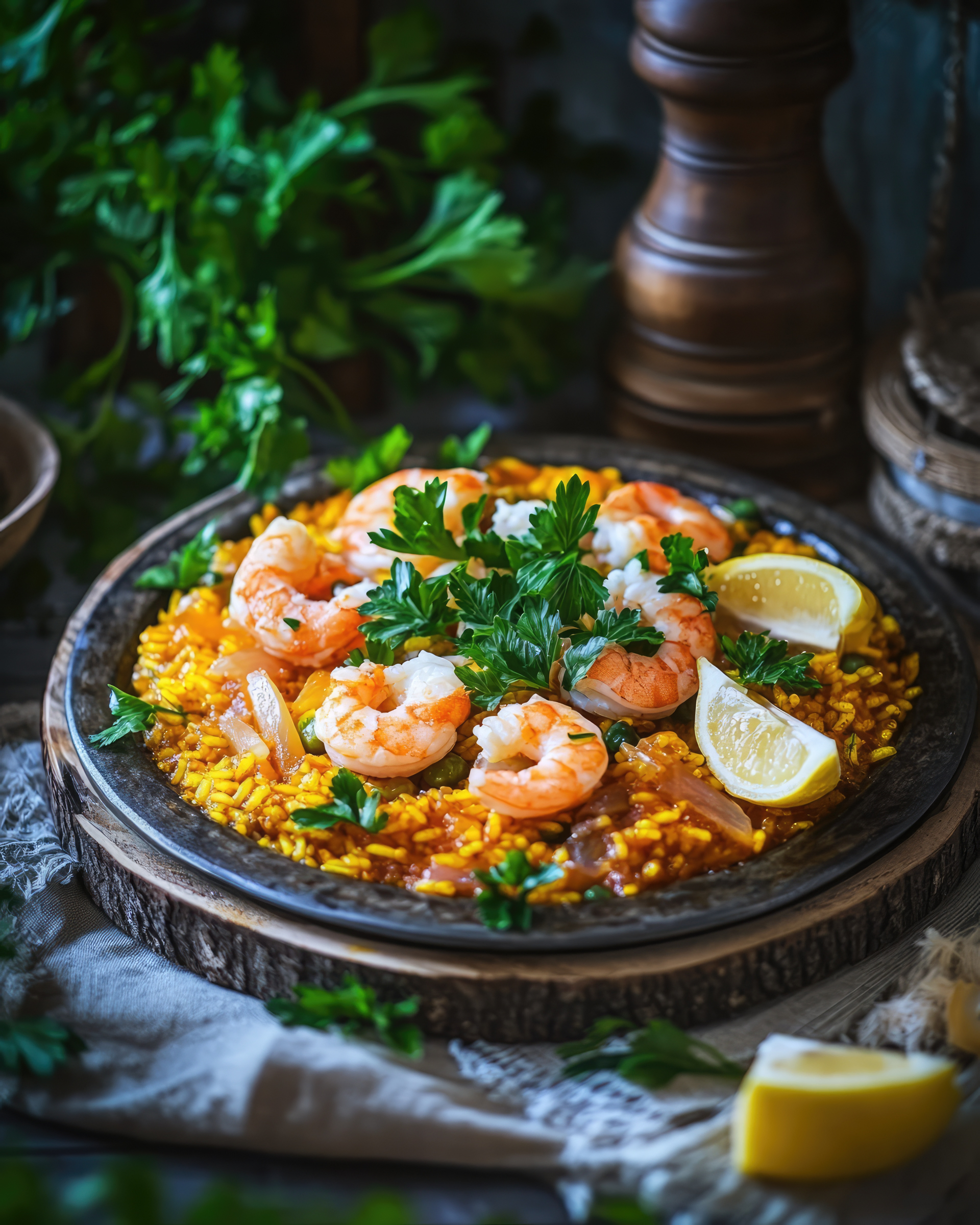 Citrusy Moroccan Chermoula Prawns with Couscous — Main Course served and photographed from above