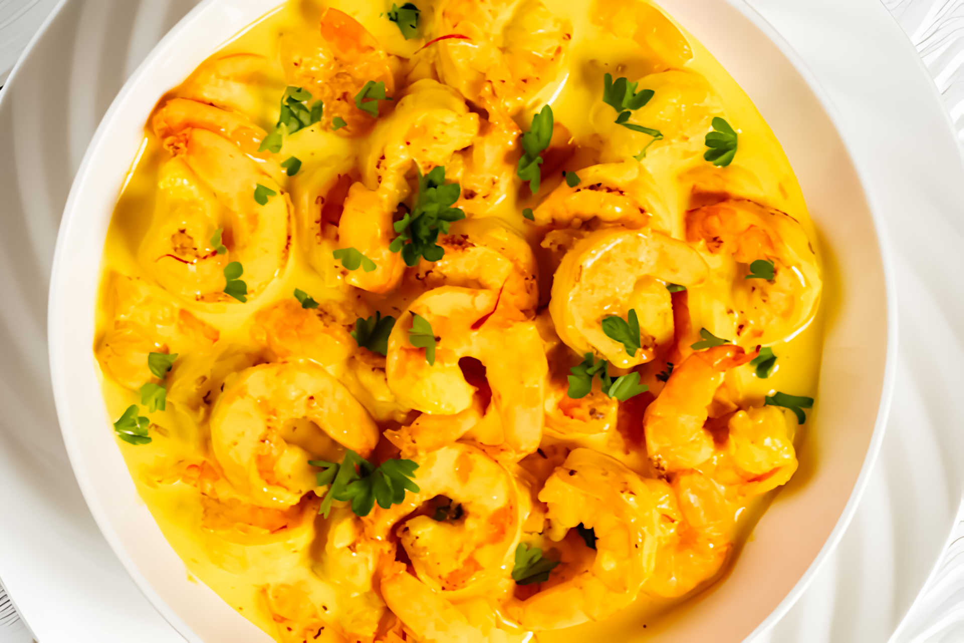 Overhead flat-lay of all ingredients for Creamy Bolivian Chupe de Camarones with Aji Amarillo laid out on a kitchen surface.