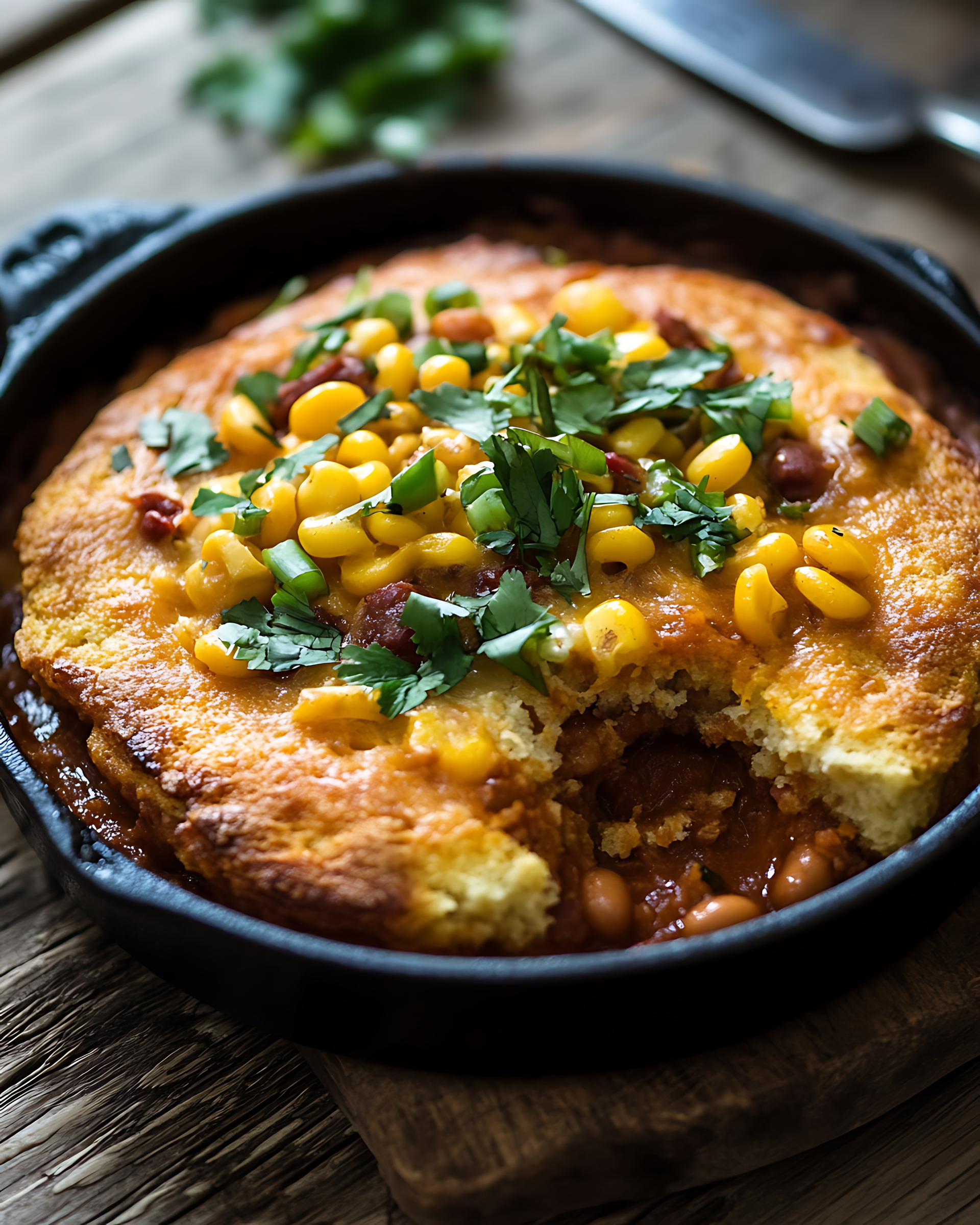 Creamy Chilean Pastel de Choclo with Sweet Corn and Basil — Main Course served and photographed from above