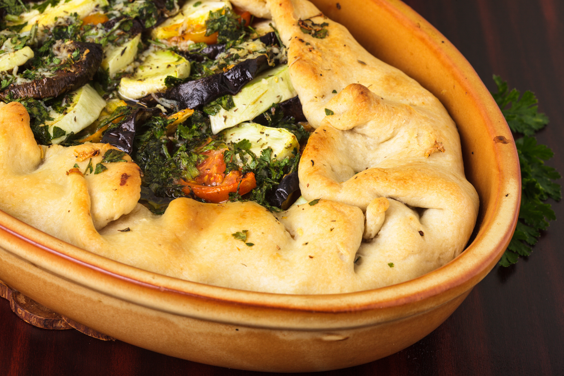 Overhead flat-lay of all ingredients for Creamy Ethiopian Lentil and Rosemary Phyllo Tart laid out on a kitchen surface.