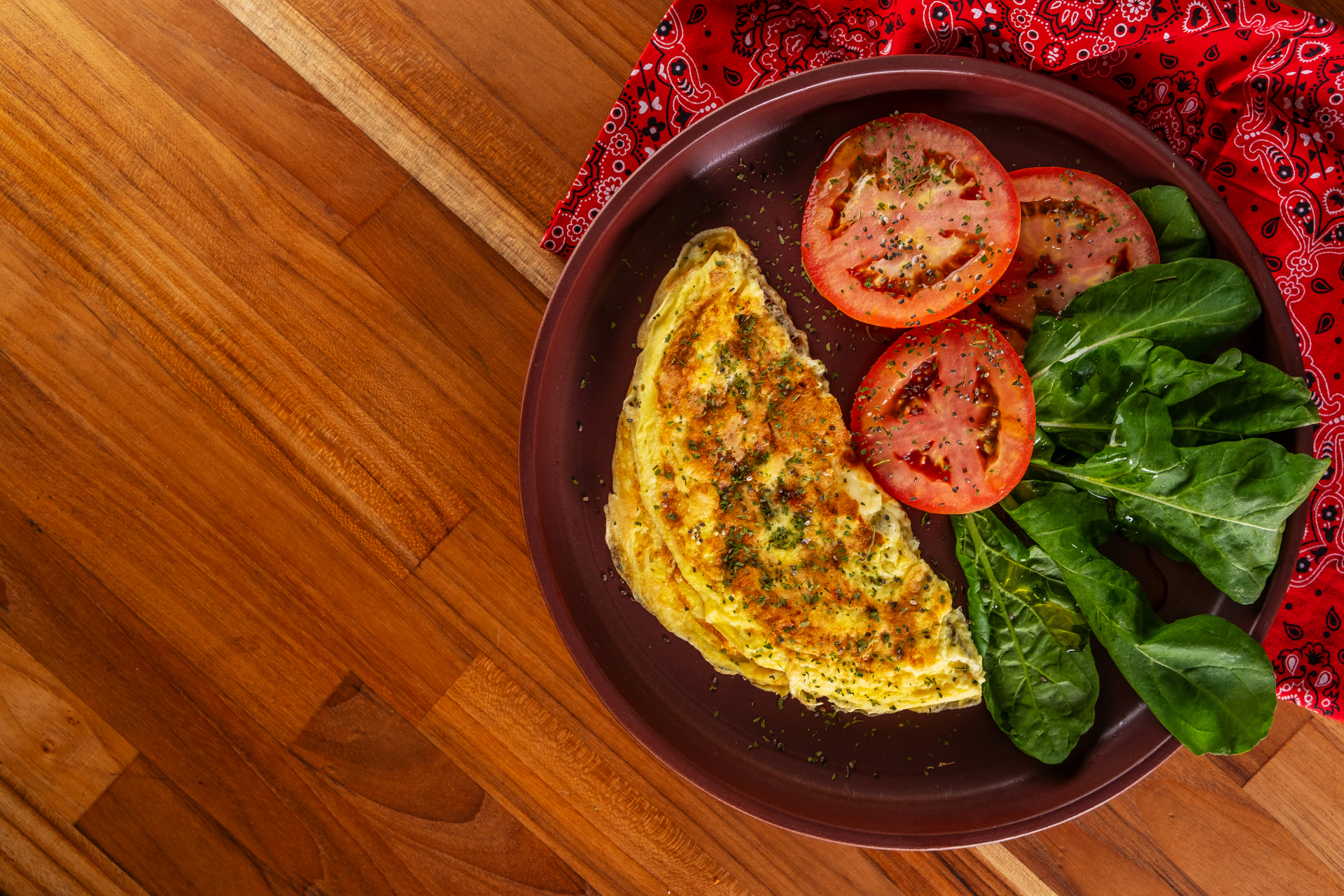 Creamy Ethiopian Teff Frittata with Berbere-Spiced Tomatoes — Breakfast served and photographed from above