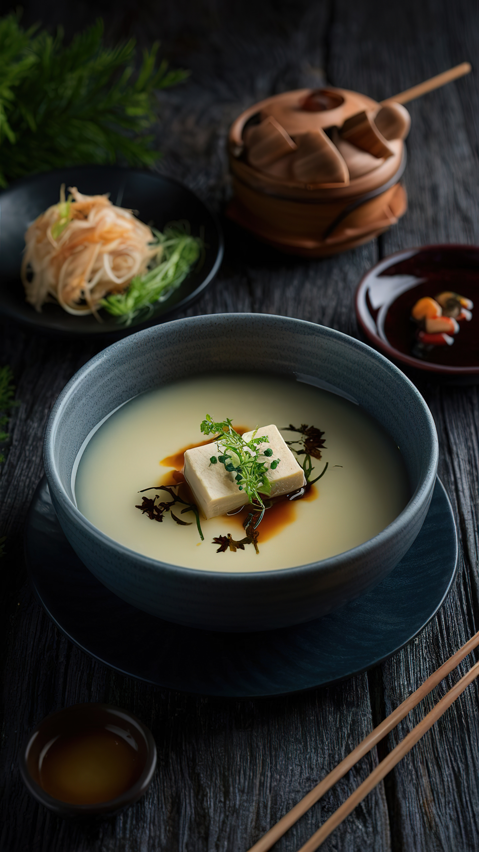Creamy Japanese Tofu Ankake with Dashi Broth — Main Course served and photographed from above