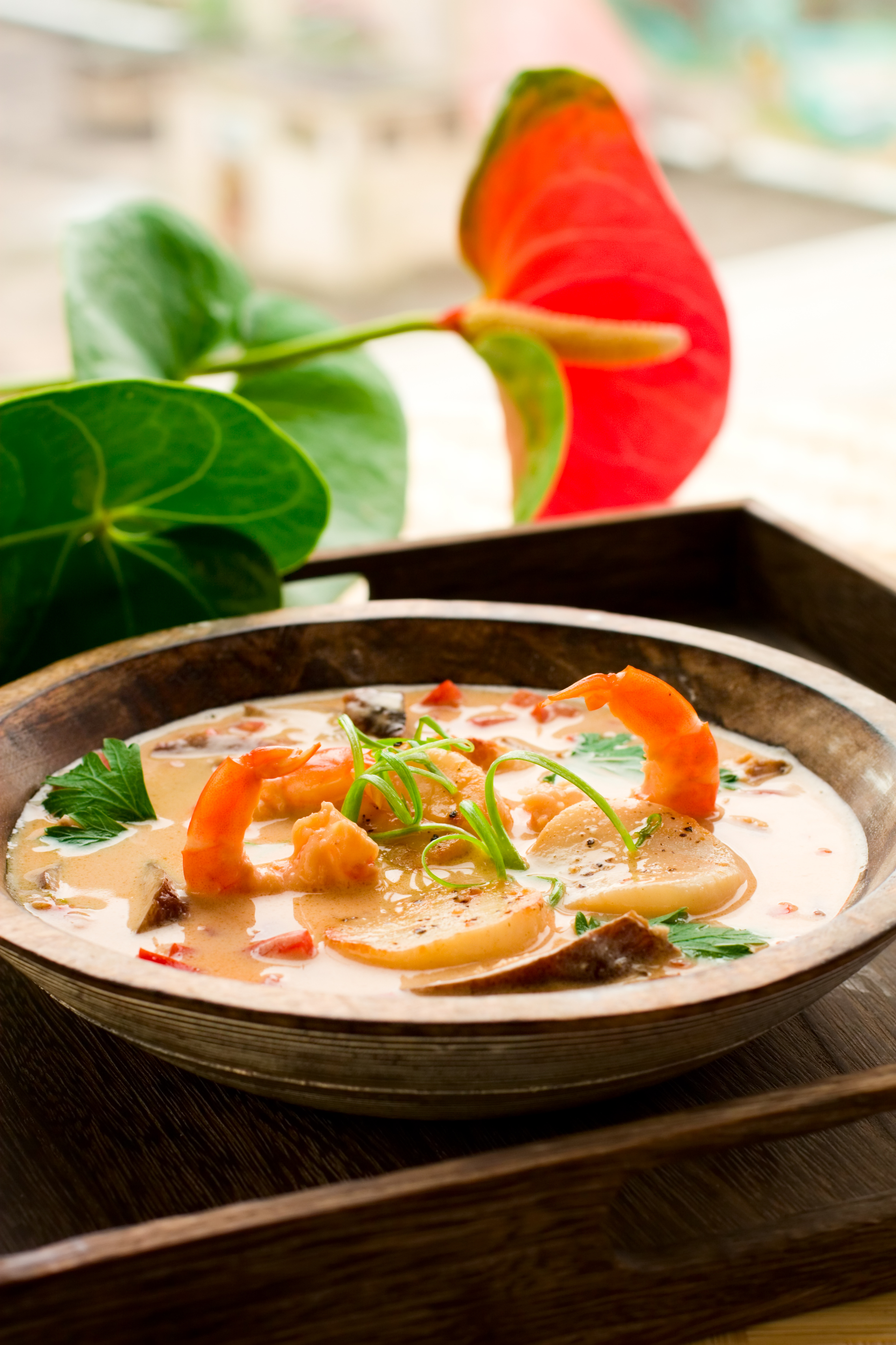 Overhead flat-lay of all ingredients for Creamy Peruvian Tiradito with Rocoto Sauce laid out on a kitchen surface.