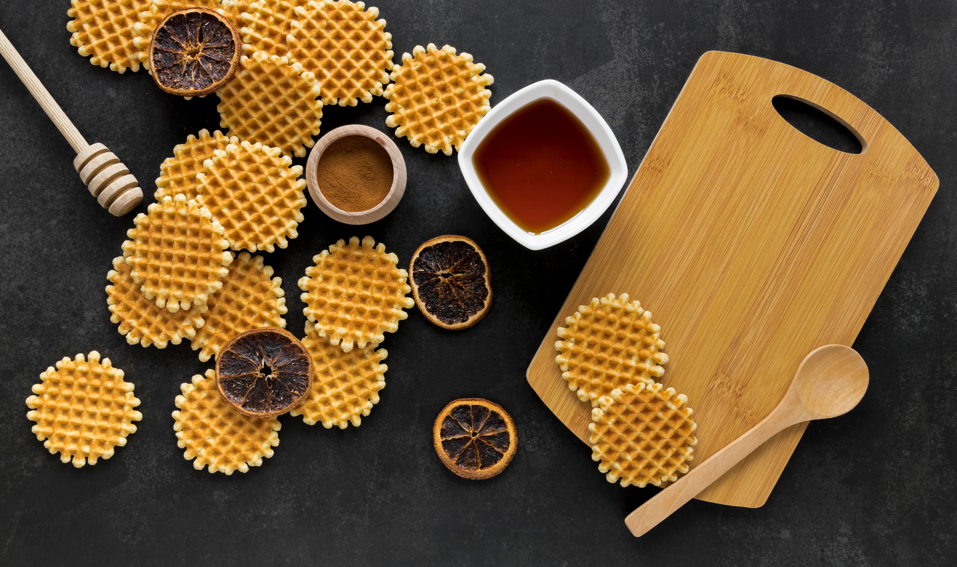 Crisp Dutch Stroopwafels with Caramel Drizzle — Dessert served and photographed from above
