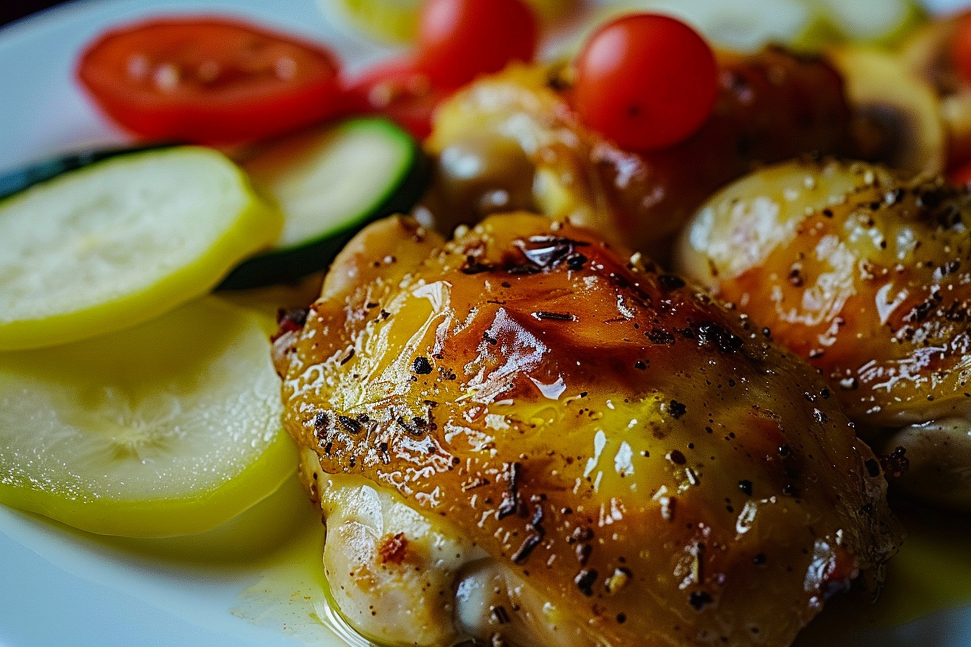 Cuban Citrus-Marinated Roast Chicken with Garlic Mojo — Main Course served and photographed from above