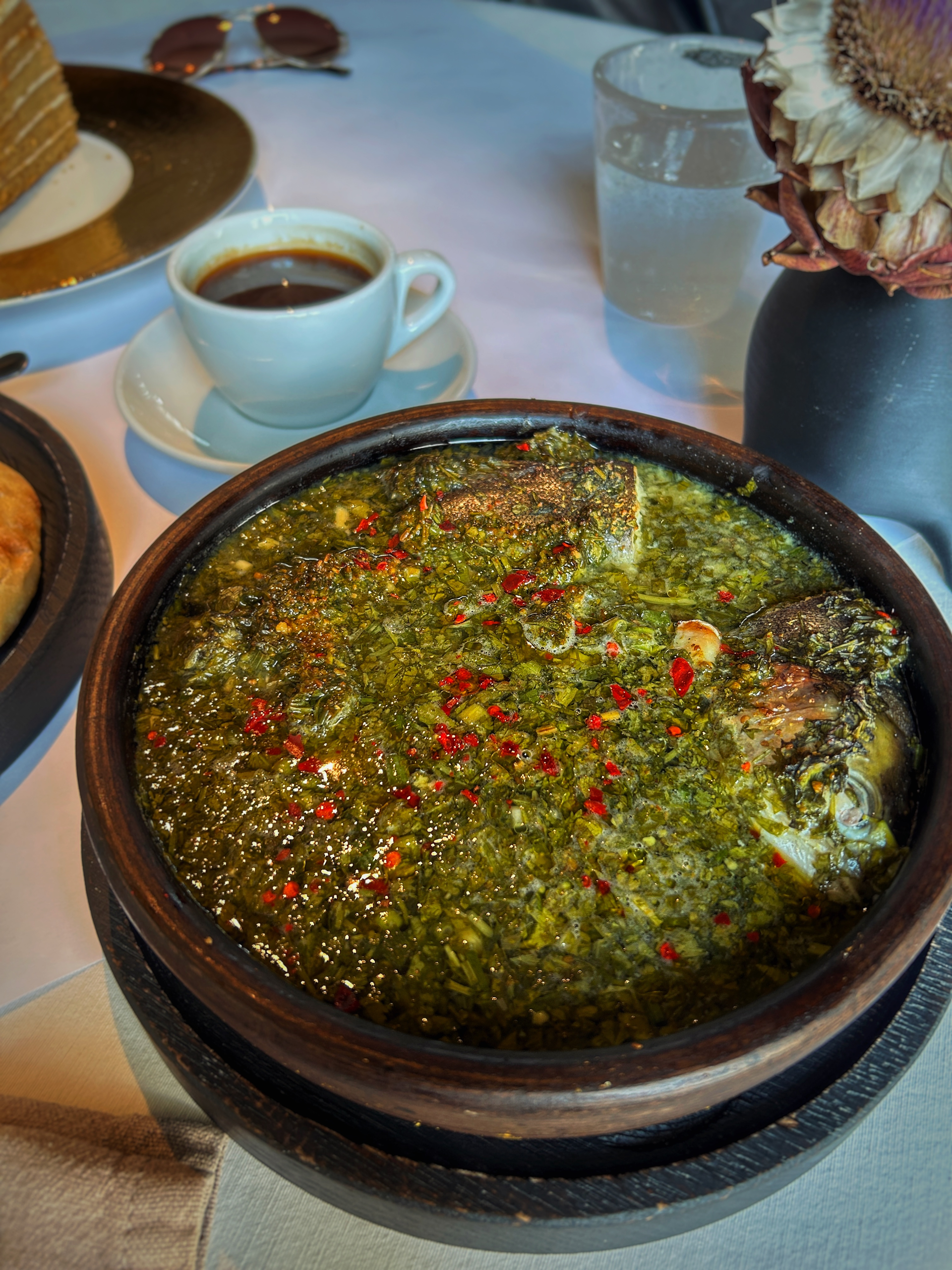 Cumin-Scented Afghan Khameerbob with Herbal Mint Sauce — Appetizer served and photographed from above