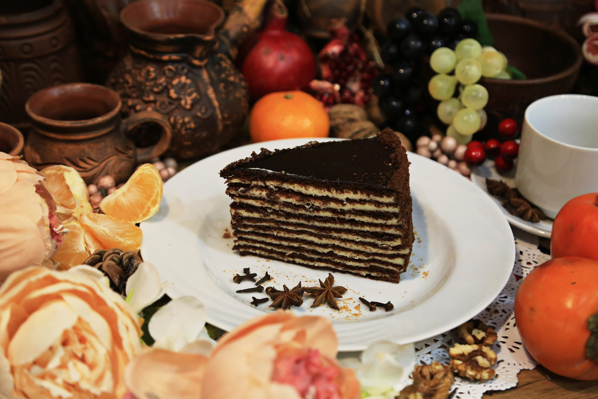 Overhead flat-lay of all ingredients for Decadent Austrian Sacher Torte laid out on a kitchen surface.