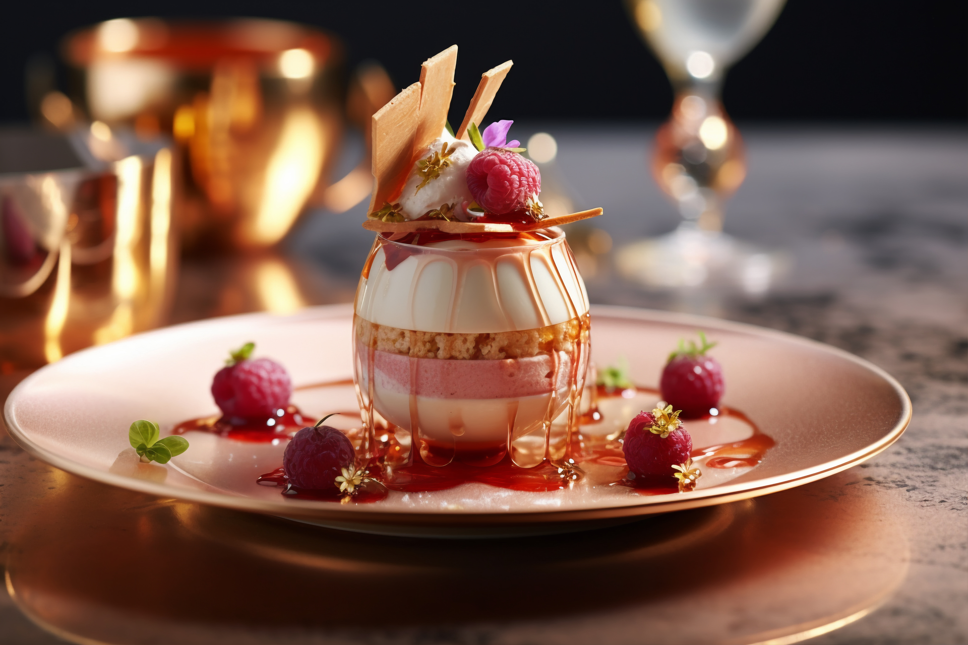 Overhead flat-lay of all ingredients for Delicate French Sabayon with Fresh Berries and Champagne laid out on a kitchen surface.