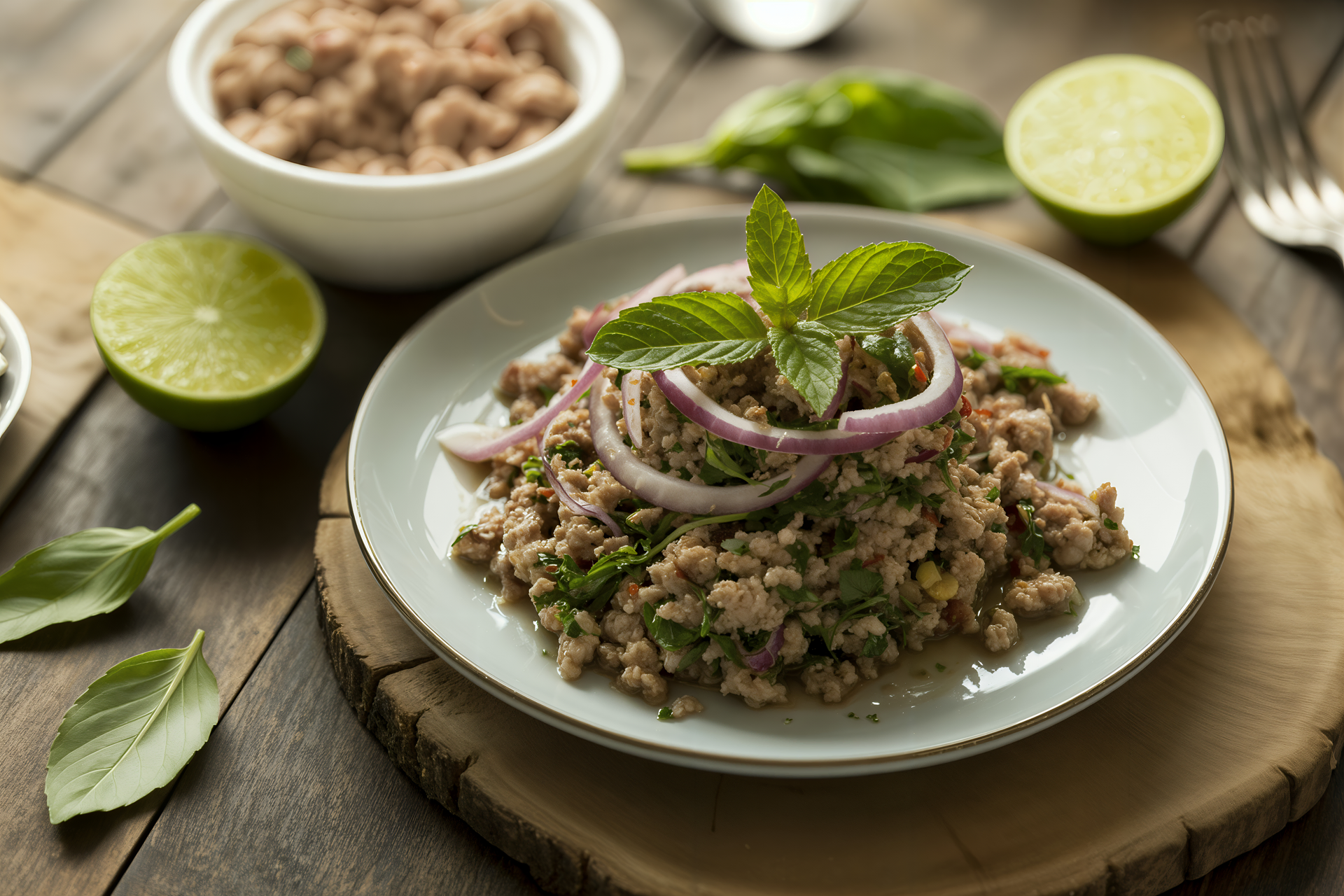 Delicious Laotian Larb with Ground Chicken and Lime