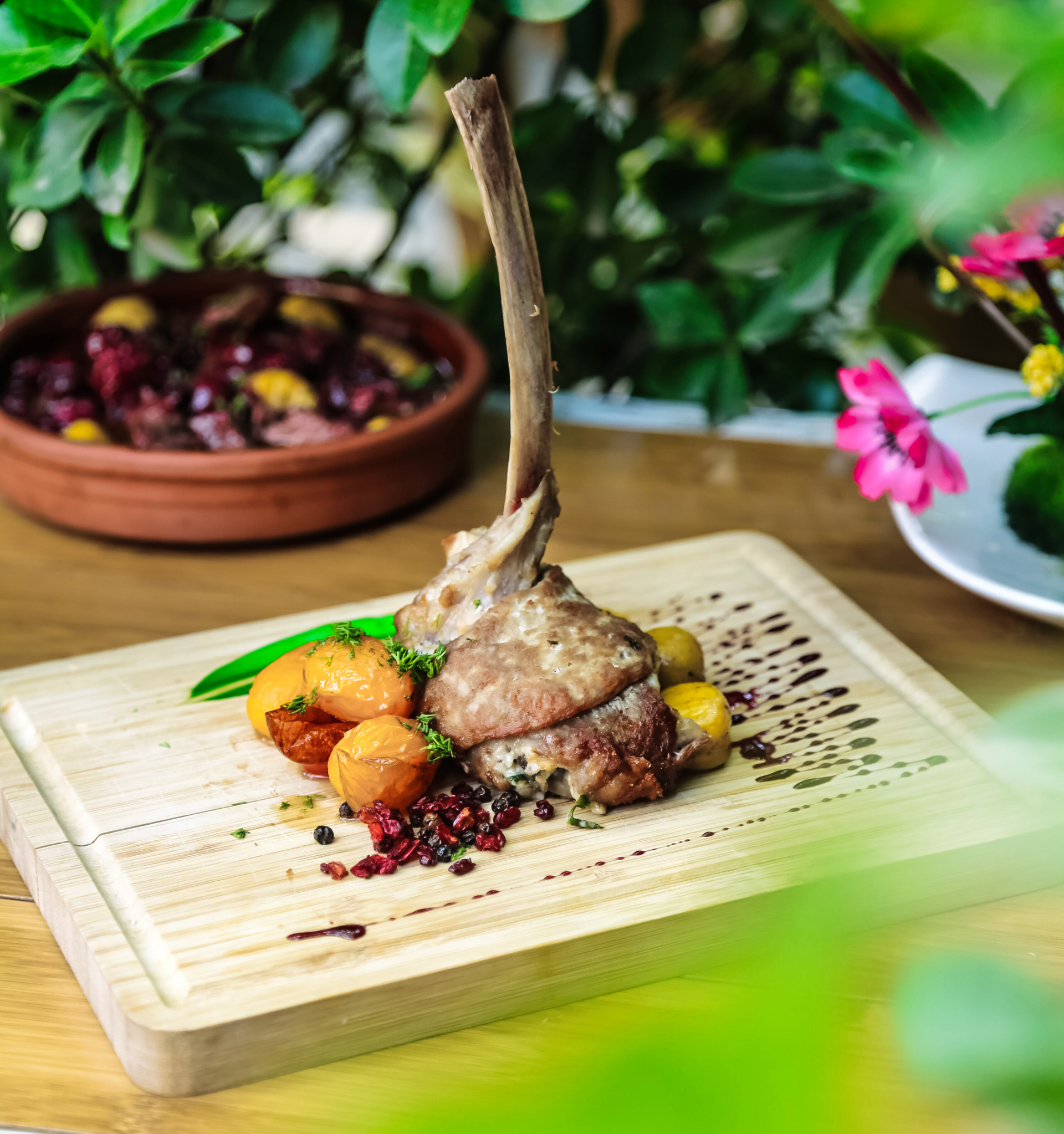 Overhead flat-lay of all ingredients for Edgewood Ranch Lamb with Herb and Citrus Marinade laid out on a kitchen surface.