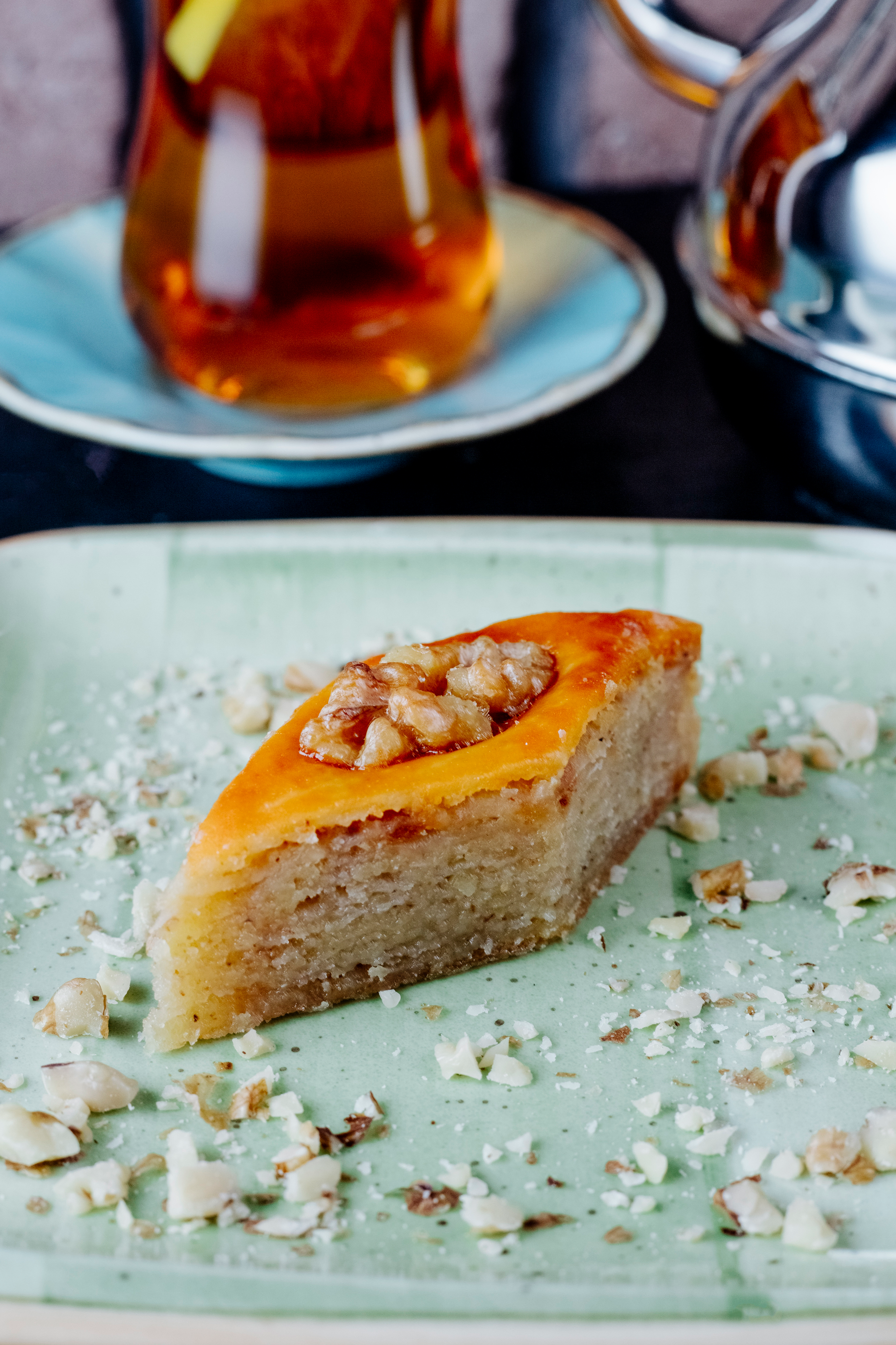 Overhead flat-lay of all ingredients for Egyptian Basbousa with Orange Blossom Syrup laid out on a kitchen surface.