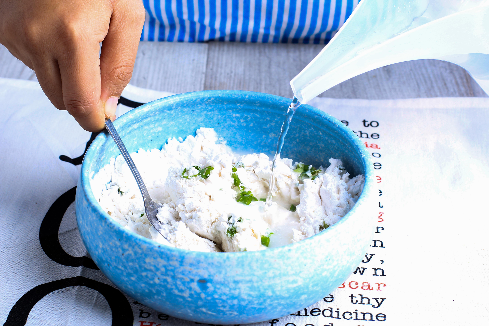Estonian Kama with Fermented Buttermilk — Breakfast served and photographed from above