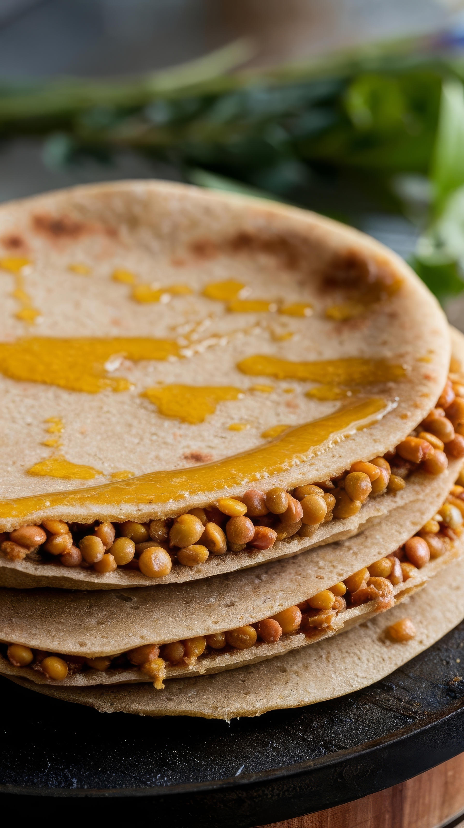 Ethiopian Honeyed Injera Stack with Spicy Chickpea Masala