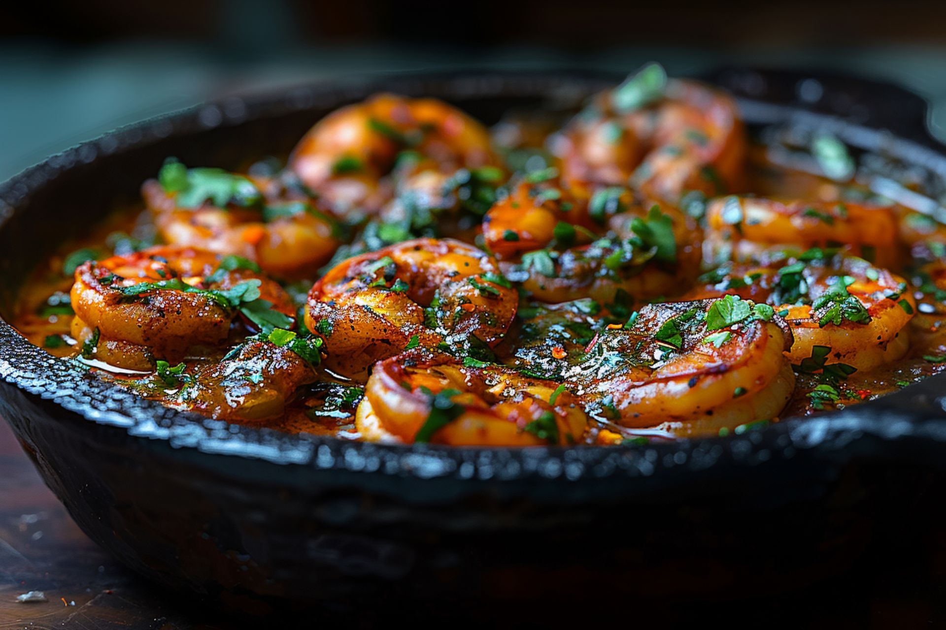Fiery Jamaican Hot Pepper Shrimp — Appetizer served and photographed from above