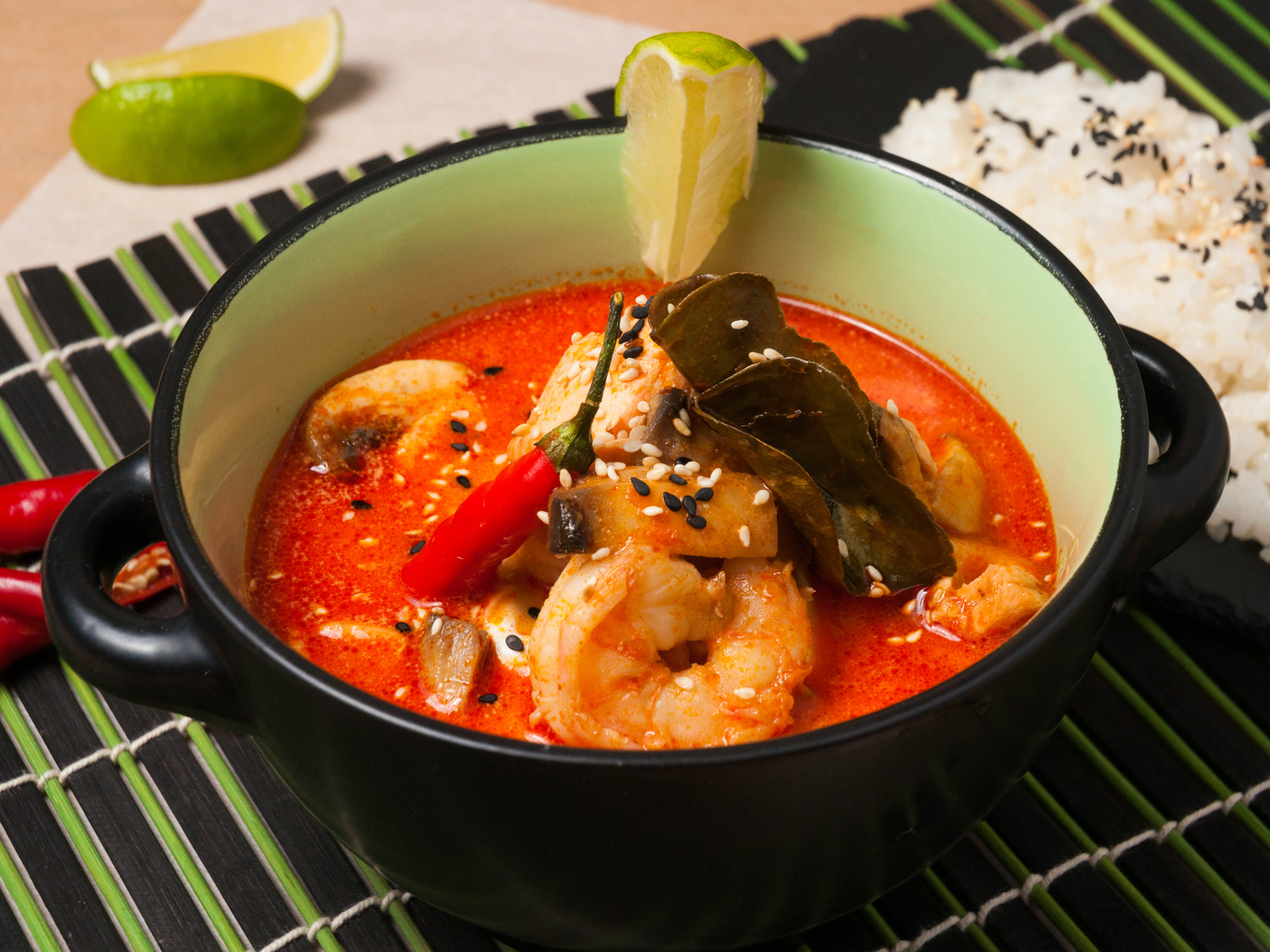 Fiery Peruvian Rocoto Spiced Seafood Stew — Main Course served and photographed from above