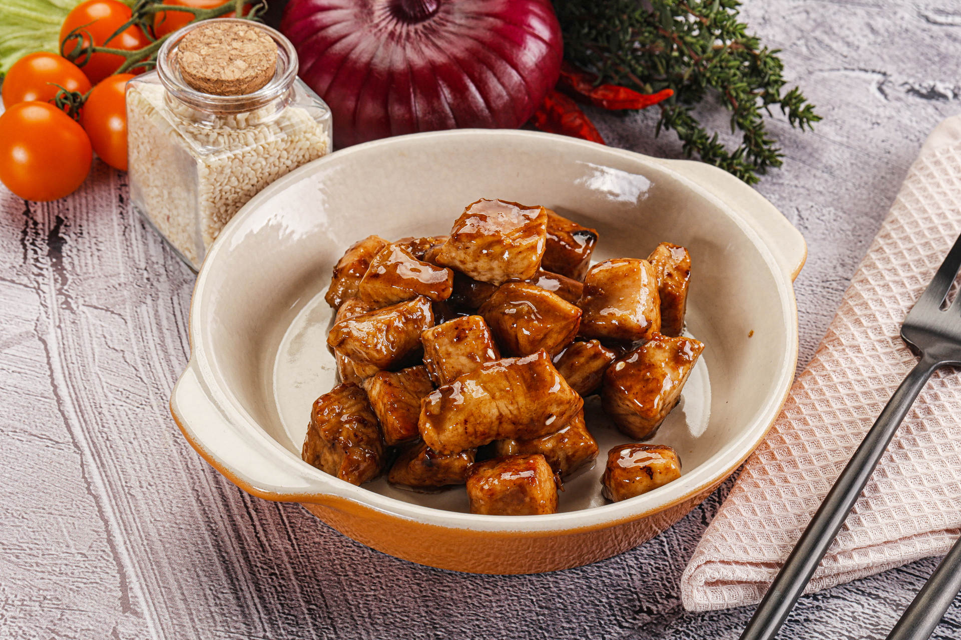 Filipino adobo: Authentic chicken and pork recipe — Main Course served and photographed from above