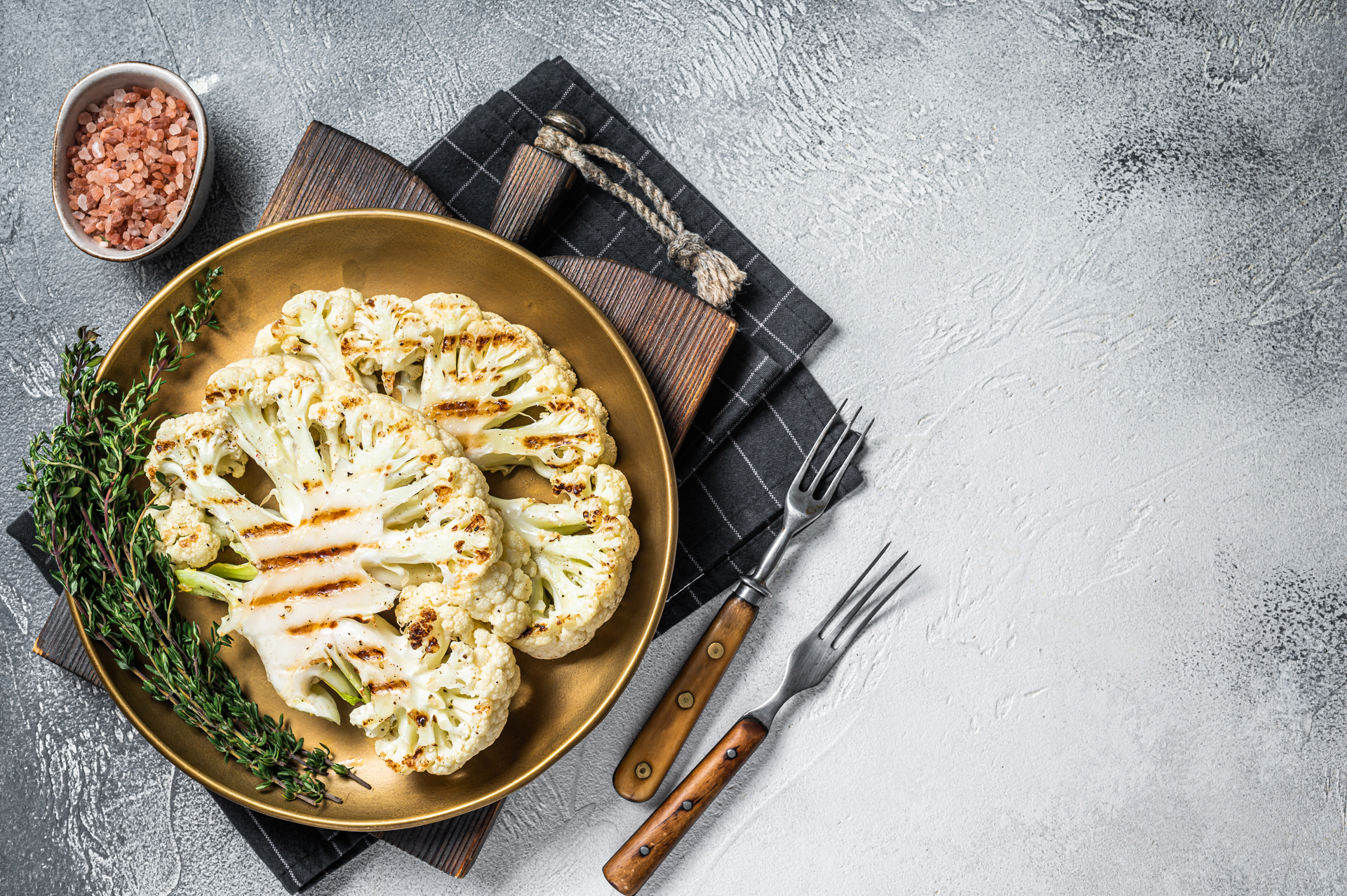 Overhead flat-lay of all ingredients for Flaky Finnish Dill Crêpes with Mushroom Ragout laid out on a kitchen surface.