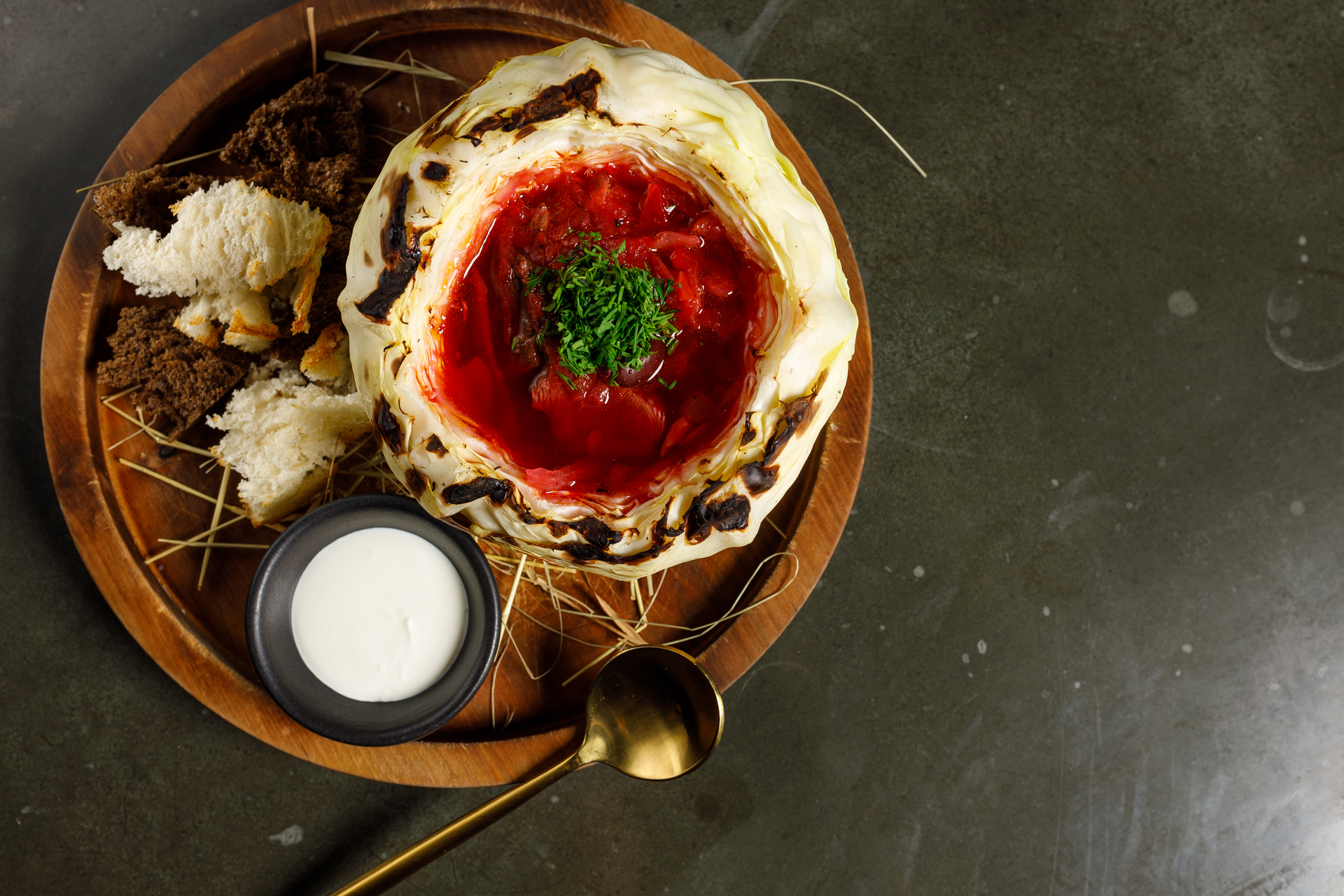 Flavorsome Ethiopian Firfir with Berbere Sauce and Injera — Main Course served and photographed from above