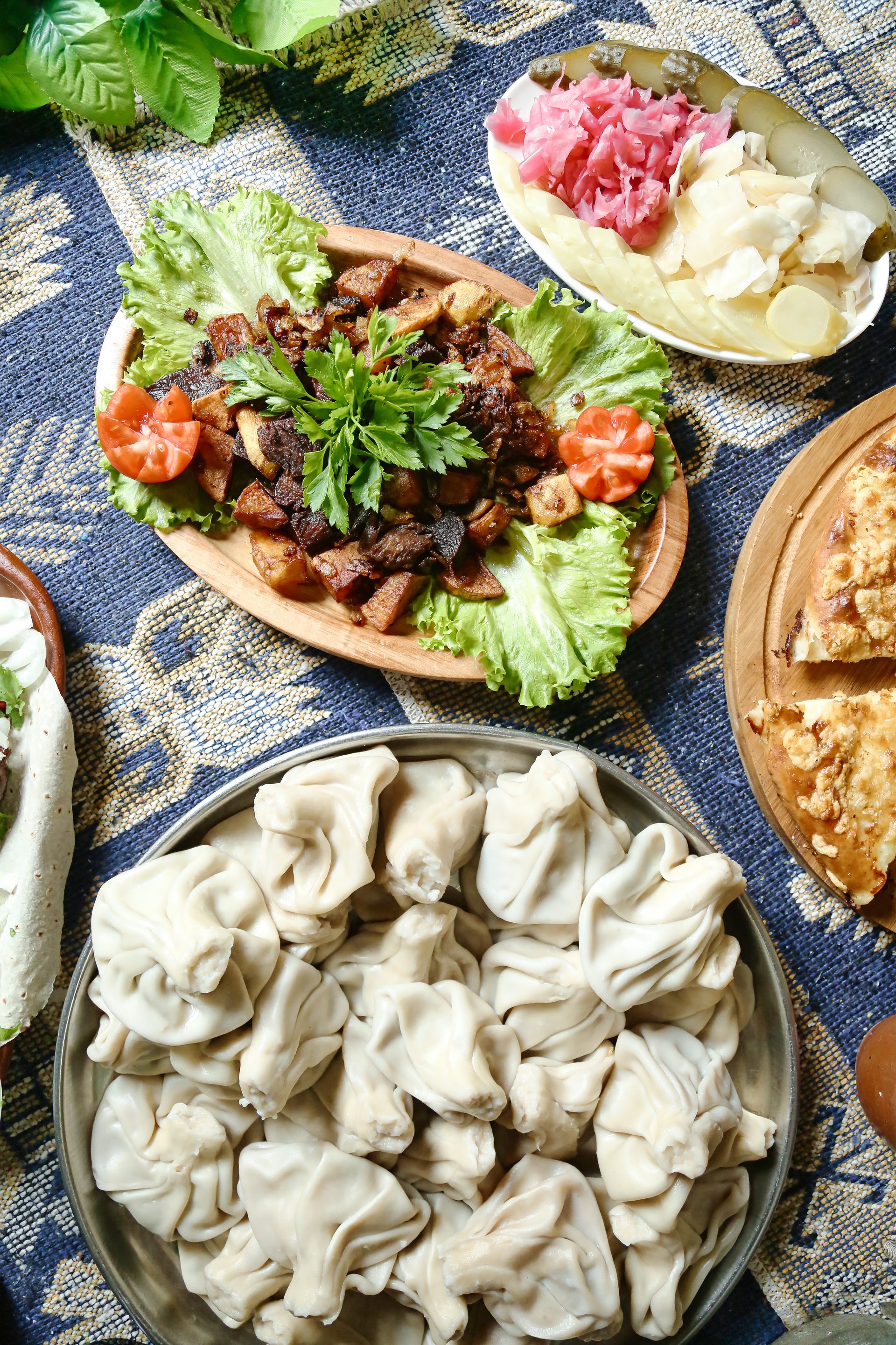 Flavorsome Uzbek Manty — Main Course served and photographed from above