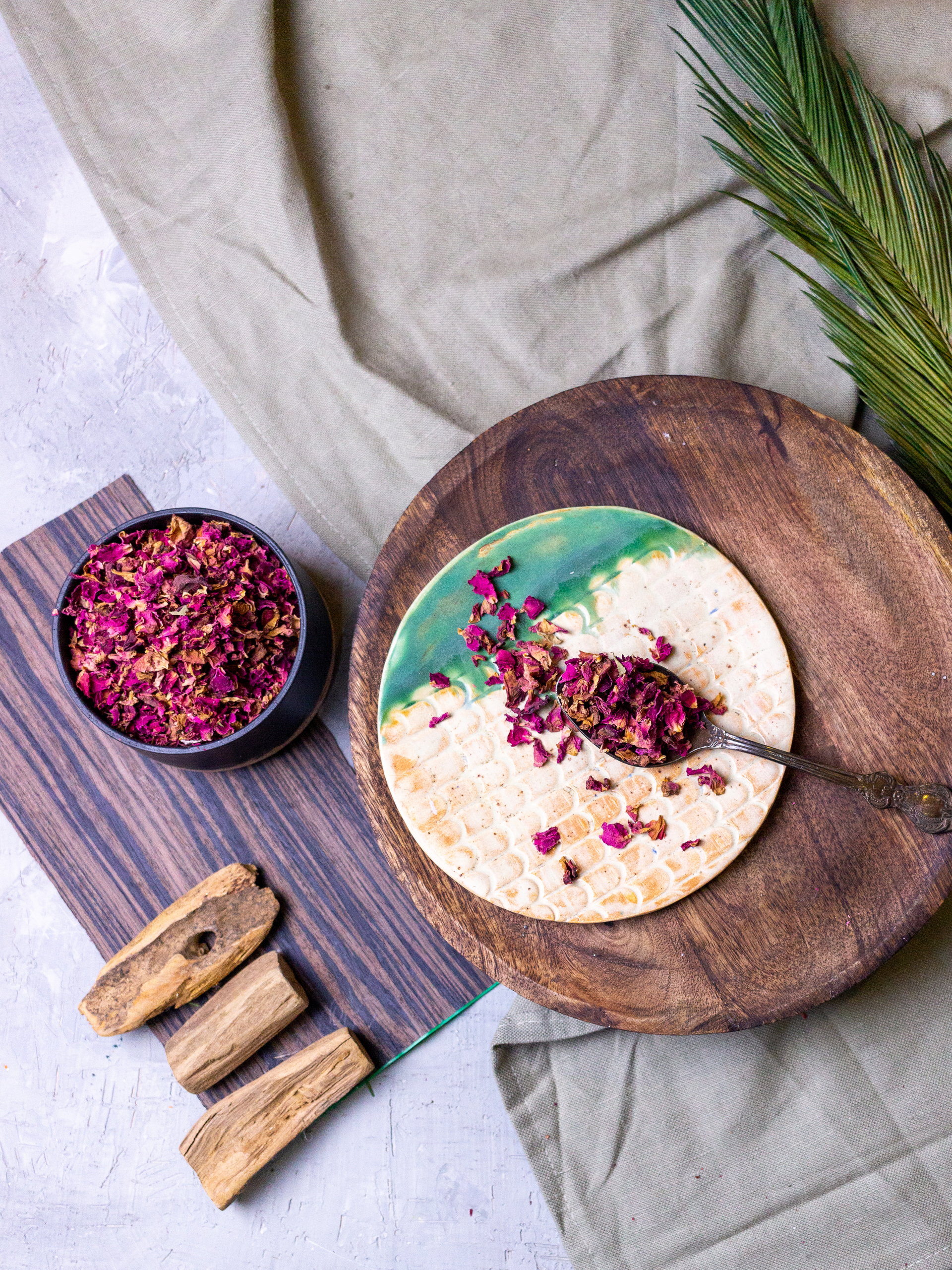 Floral Indian Gulkand Paratha with Rose Petal Preserve — Brunch served and photographed from above