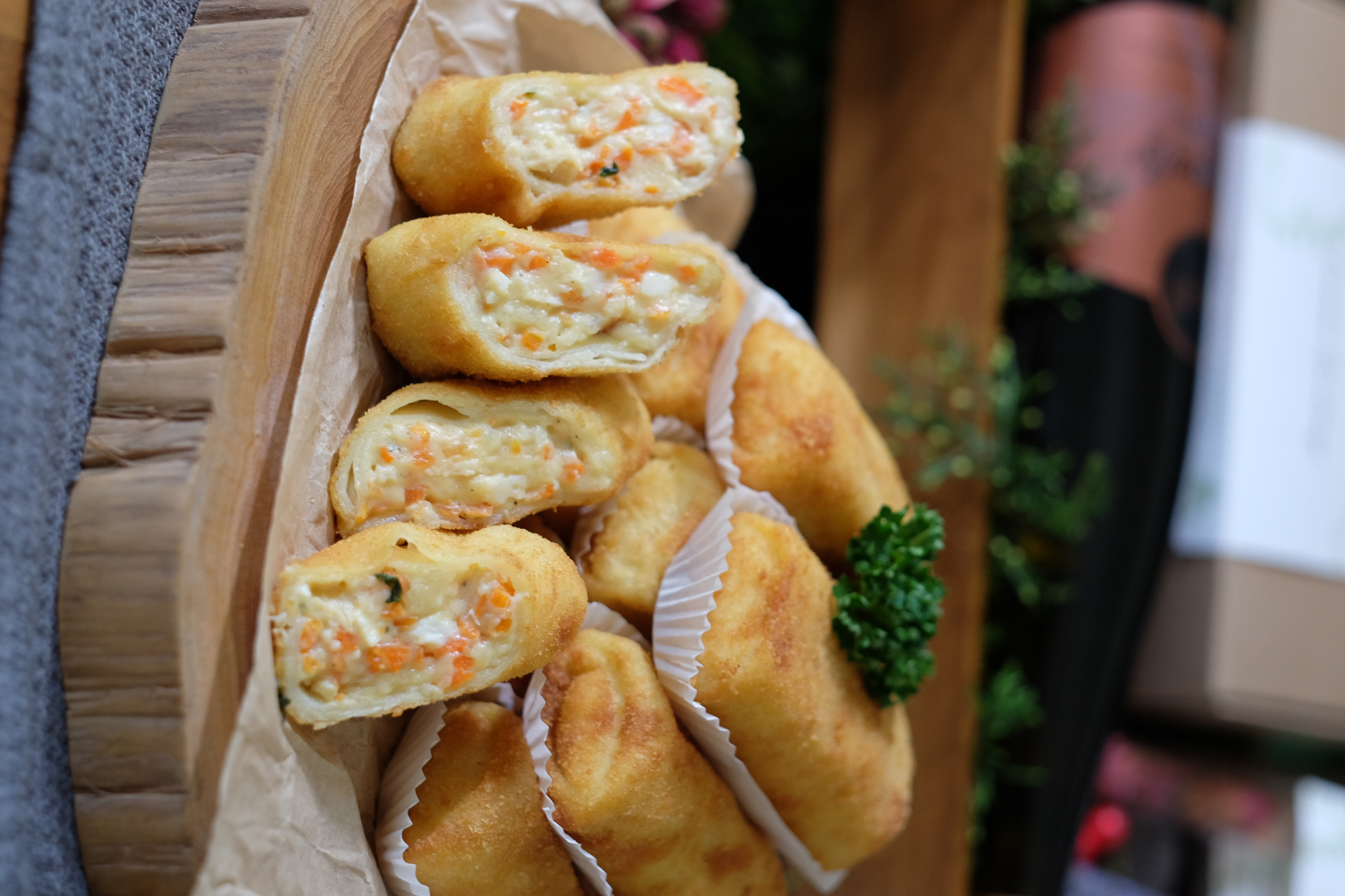 Fluffy Brazilian Cheese Rolls with Garlic Herb Butter — Appetizer served and photographed from above