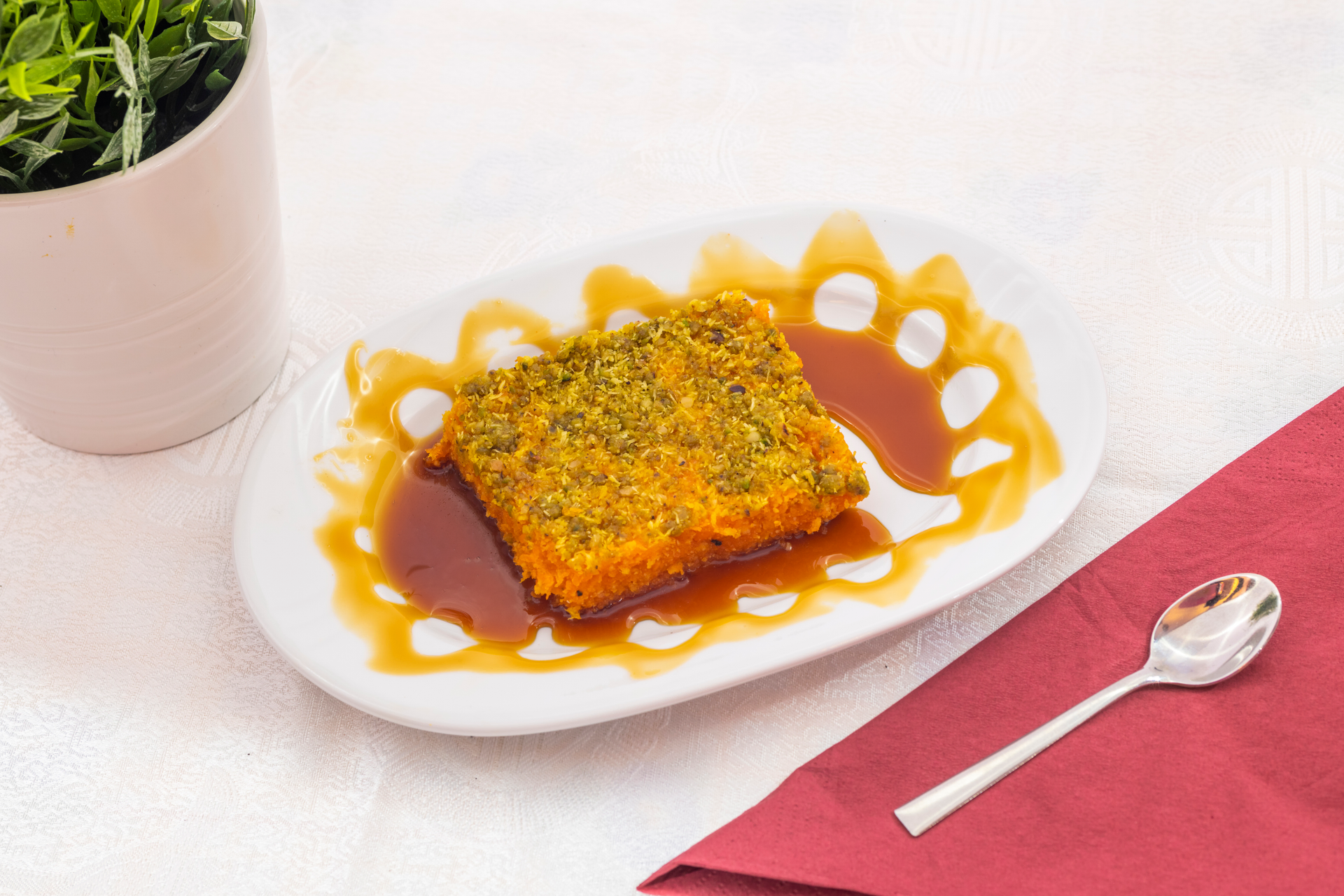 Fluffy Turkish Revani Cake with Orange Syrup and Pistachios