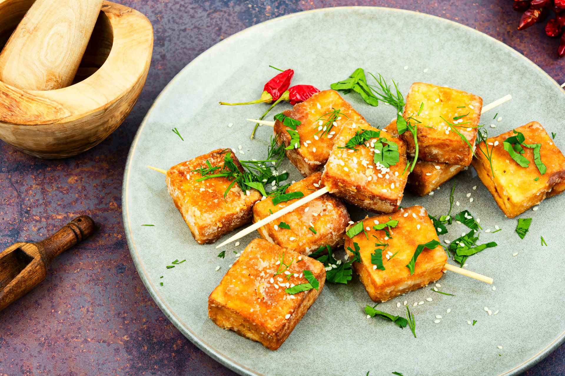 Fragrant Burmese Turmeric Tofu Skewers
