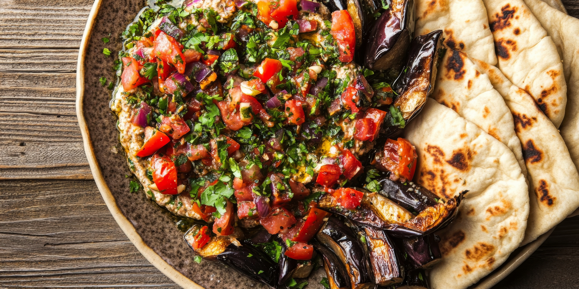 Fragrant Tunisian Mechouia Salad with Grilled Vegetables — Appetizer served and photographed from above