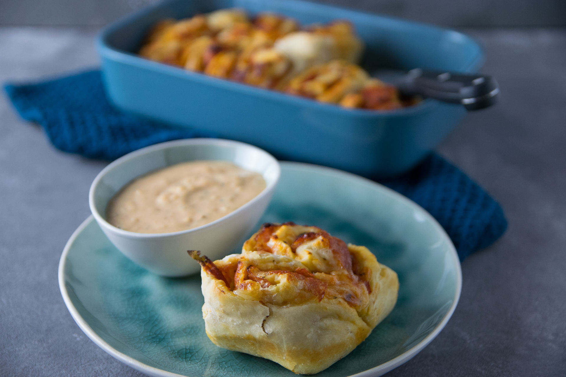 French Bouchées à la Reine with Chicken and Mushrooms — Appetizer served and photographed from above