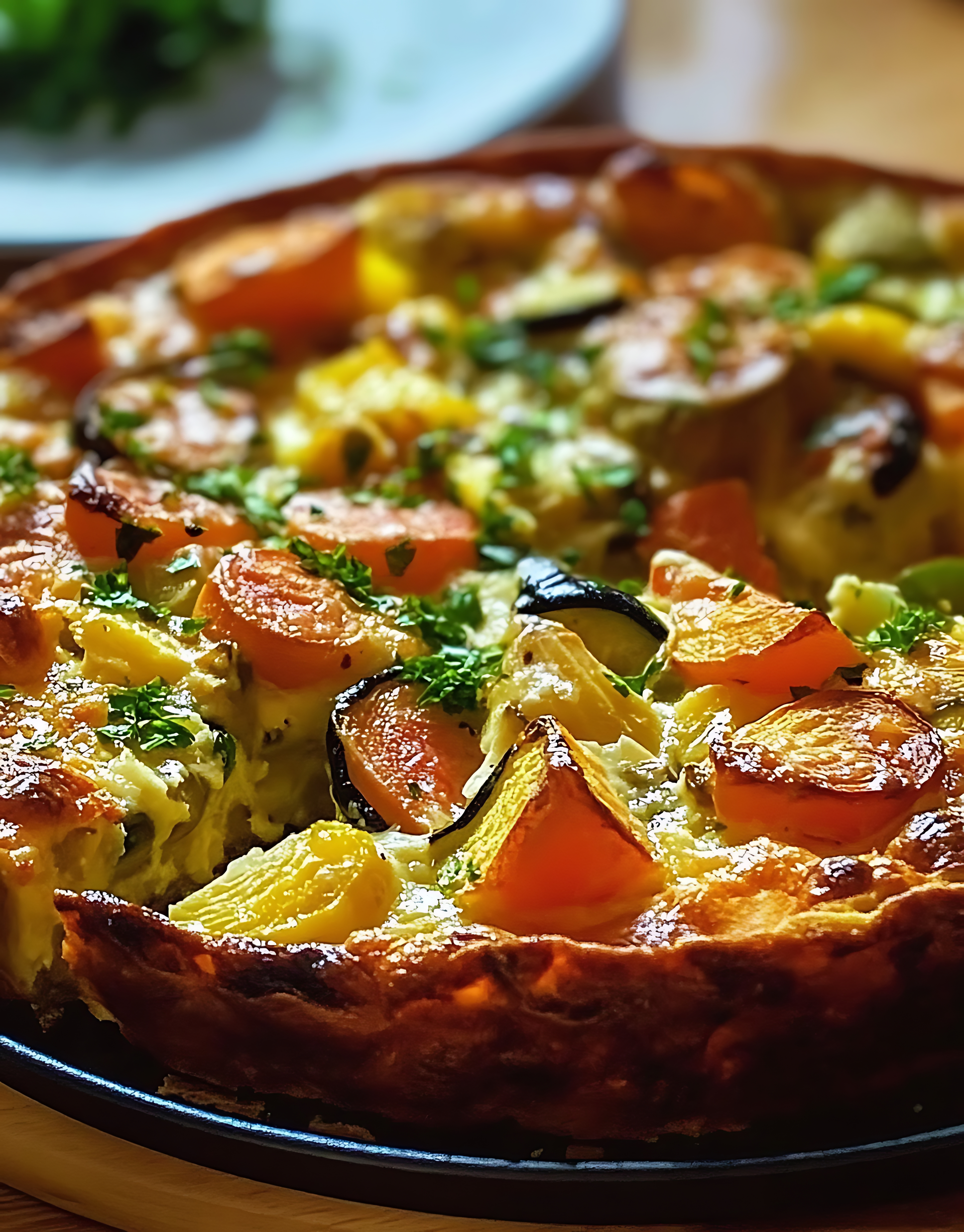 French Roasted Ratatouille Quiche with Herbes de Provence — Main Course served and photographed from above