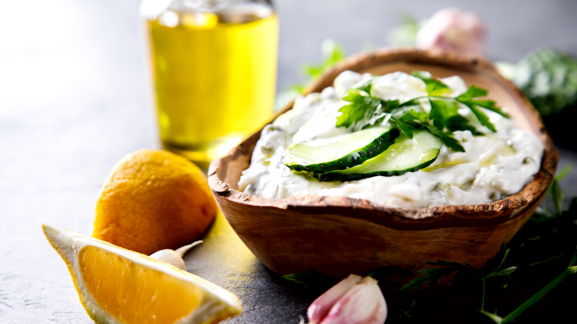 Fresh Greek Tzatziki — Appetizer served and photographed from above