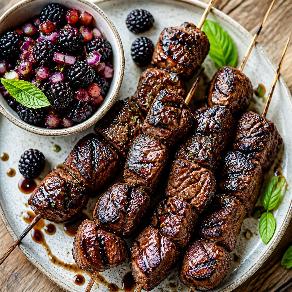 Balsamic Glazed Steak Skewers with Blackberry Relish